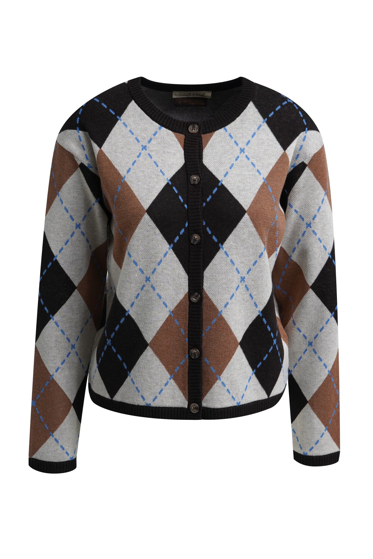 Argyle Button Cardigan (Sand Print)