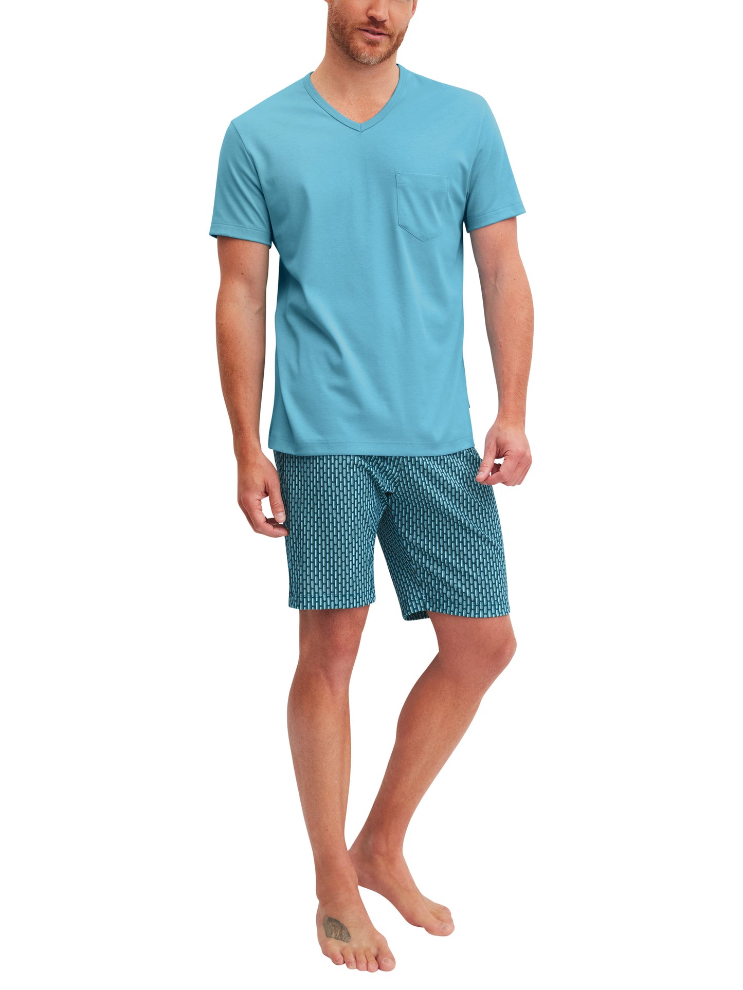 HERREN Pyjama kurz (Retro Blue)