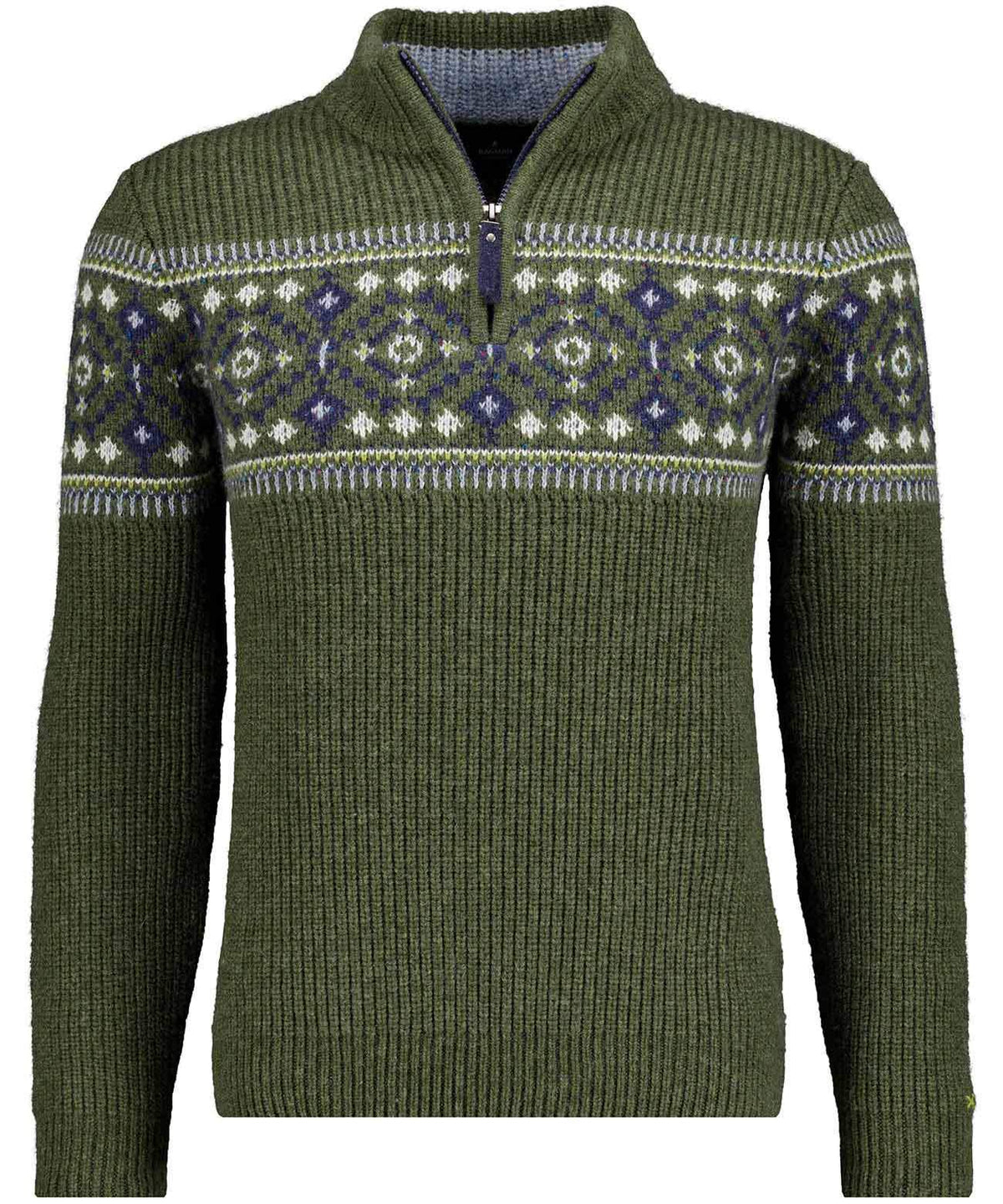 Strickpullover mit Troyer-Kragen, Jacquard (Oliv)