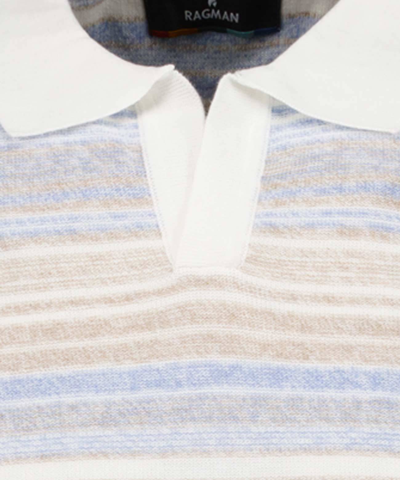 Strick-Pullover Kurzarm, Resortkragen (Blau Gest)