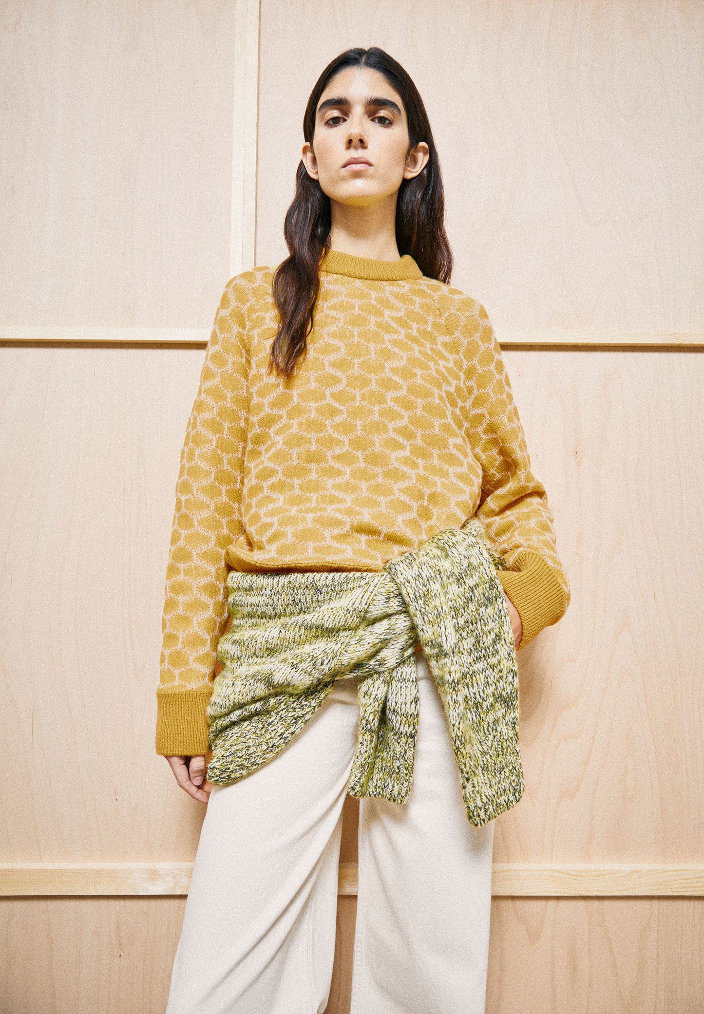 Wool Multi Dots Knit Sweater (Mosslace-oatmil)