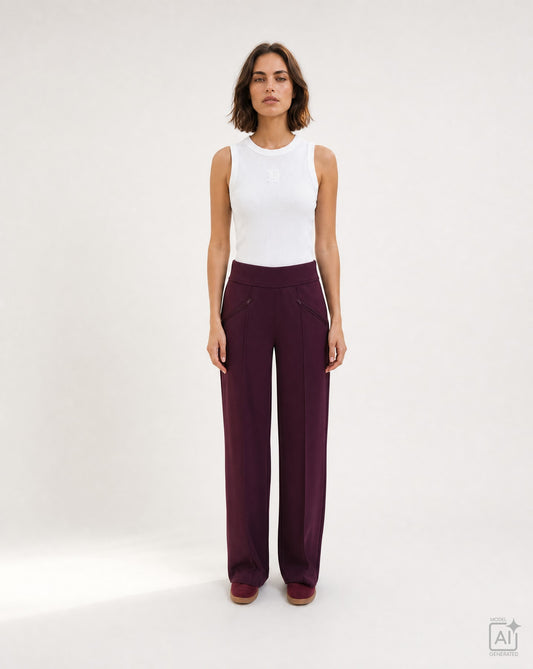 Interlock Pants With Zipped Pockets (Plum)