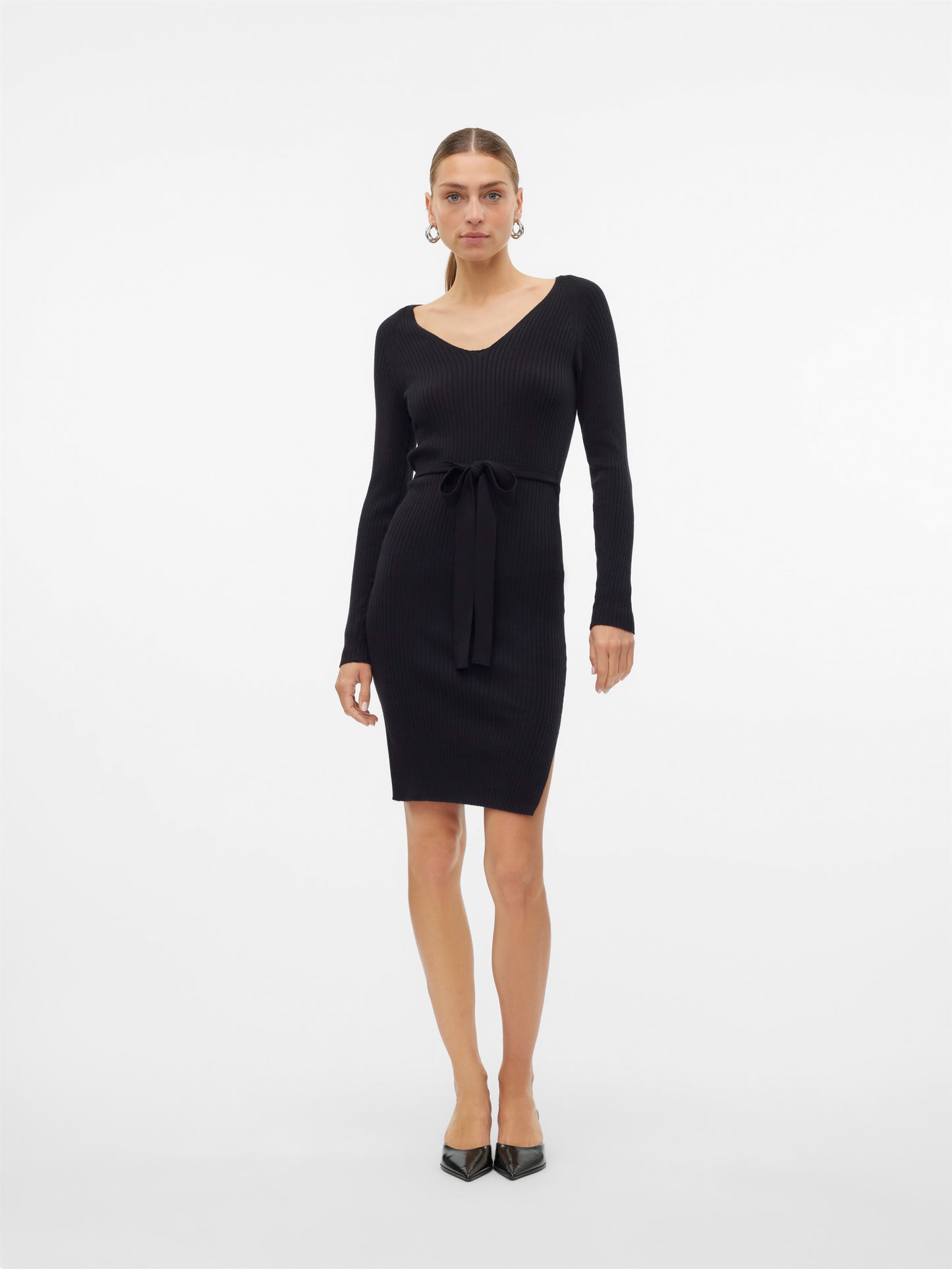 Vmsaba Rib Ls V-neck Belt Dress Ga Noos (Black)