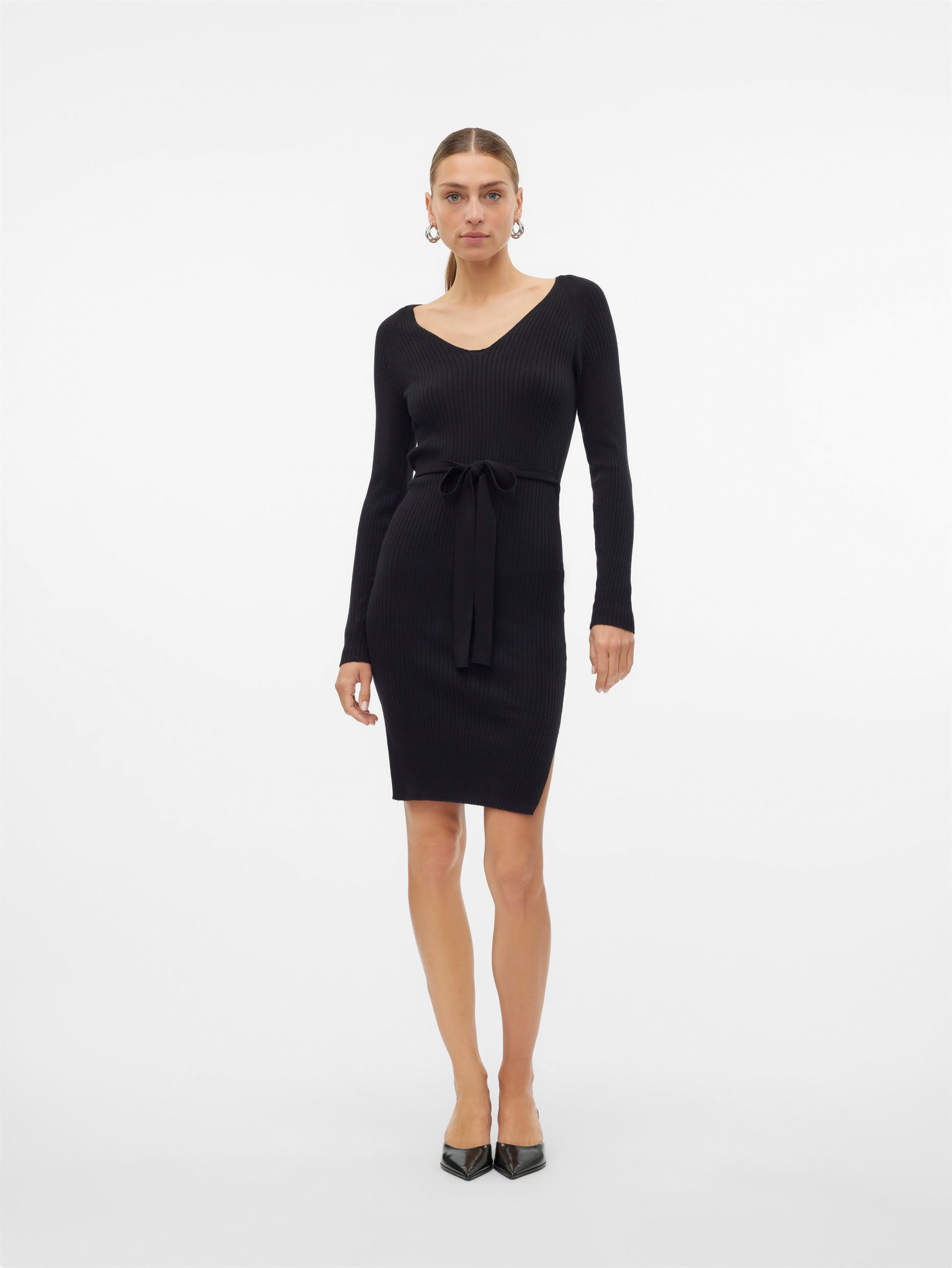 Vmsaba Rib Ls V-neck Belt Dress Ga Noos (Black)