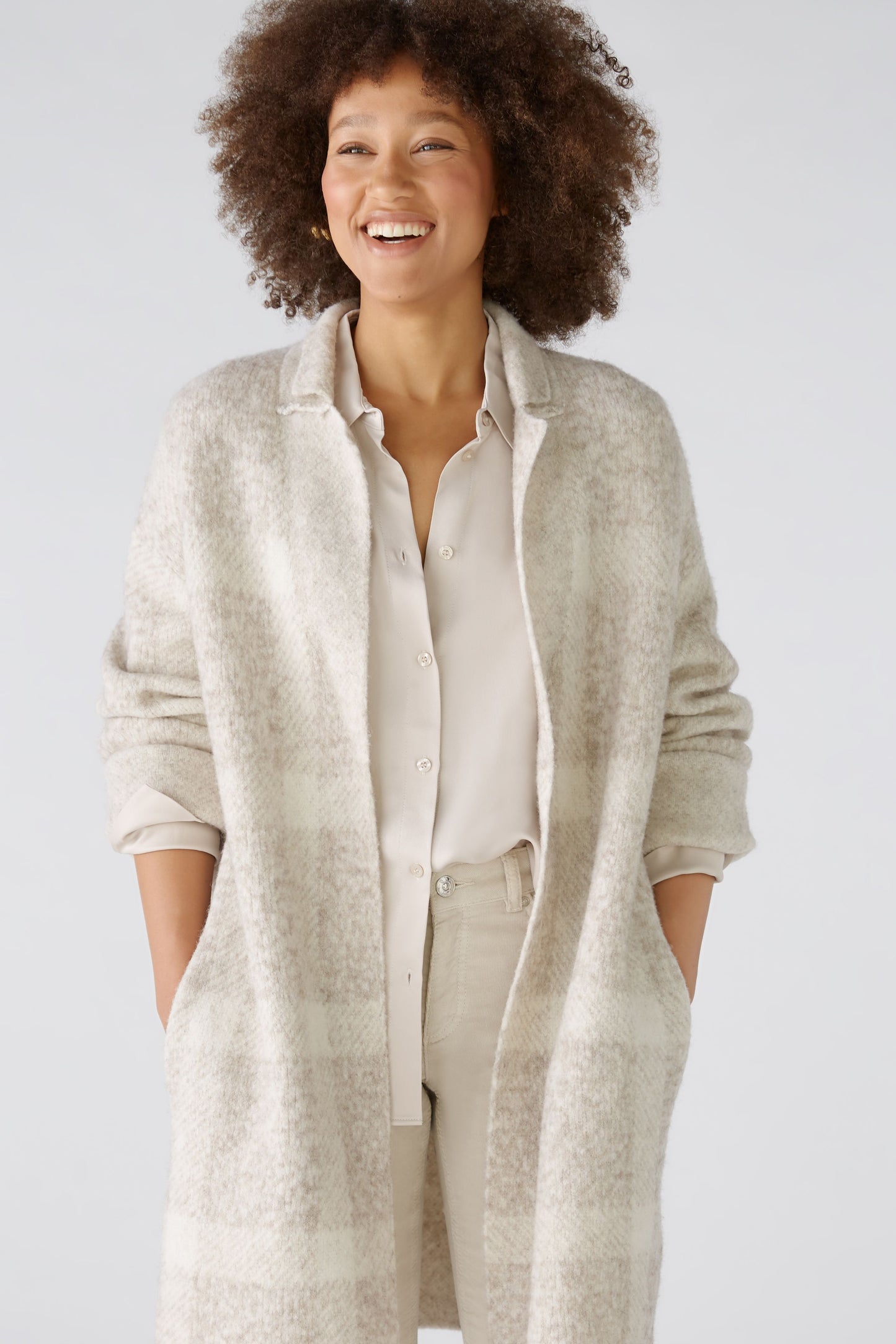 Strickmantel Wollmischung (Taupe White)