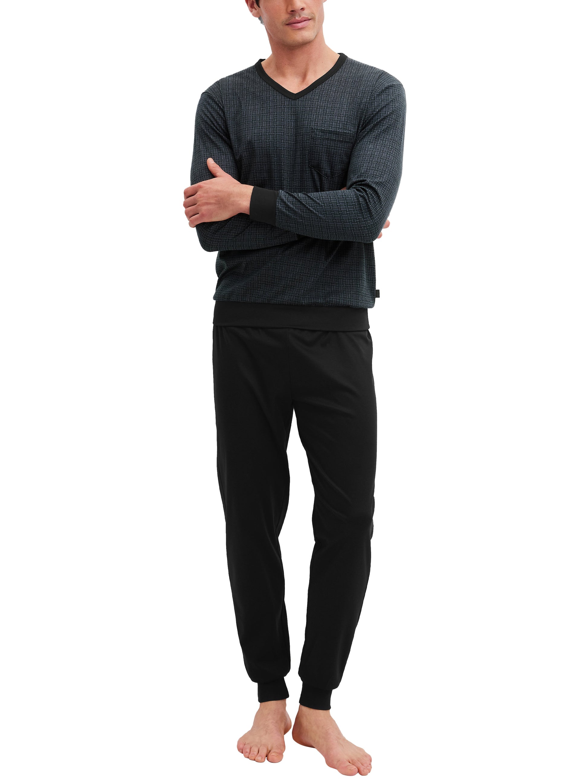 HERREN Pyjama mit Bündchen (Schwarz)