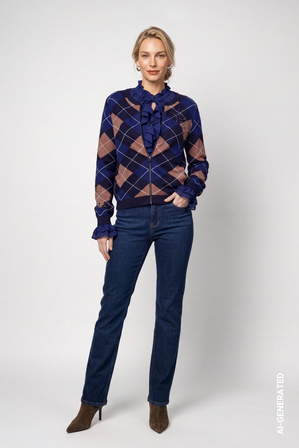 Strickjacke mit Rautenmuster (Classic Navy Gem)
