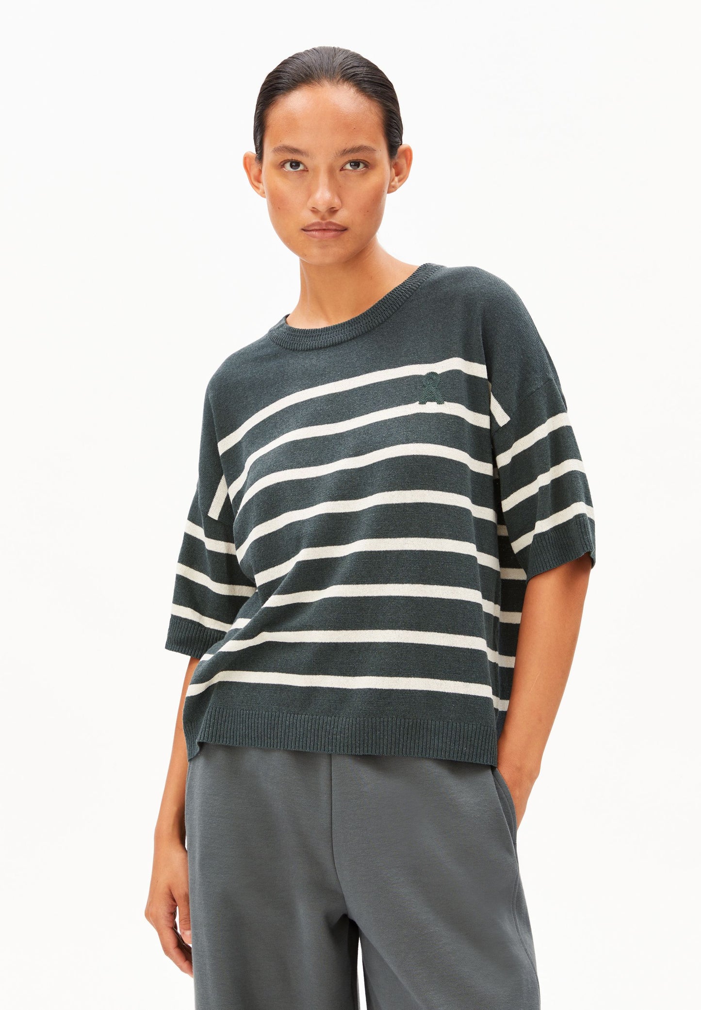 Striped Linen Blend Sweater (Space Steel-und)