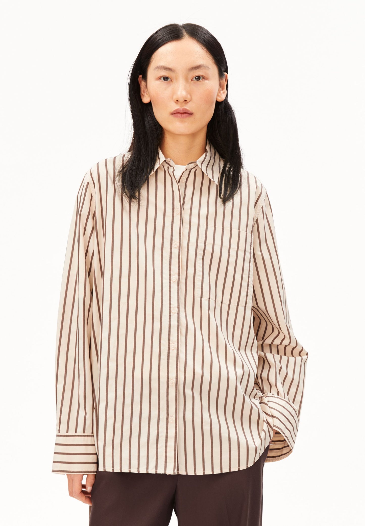 Stripe Loose Shirt Blouse (Oatmilk-claysto)