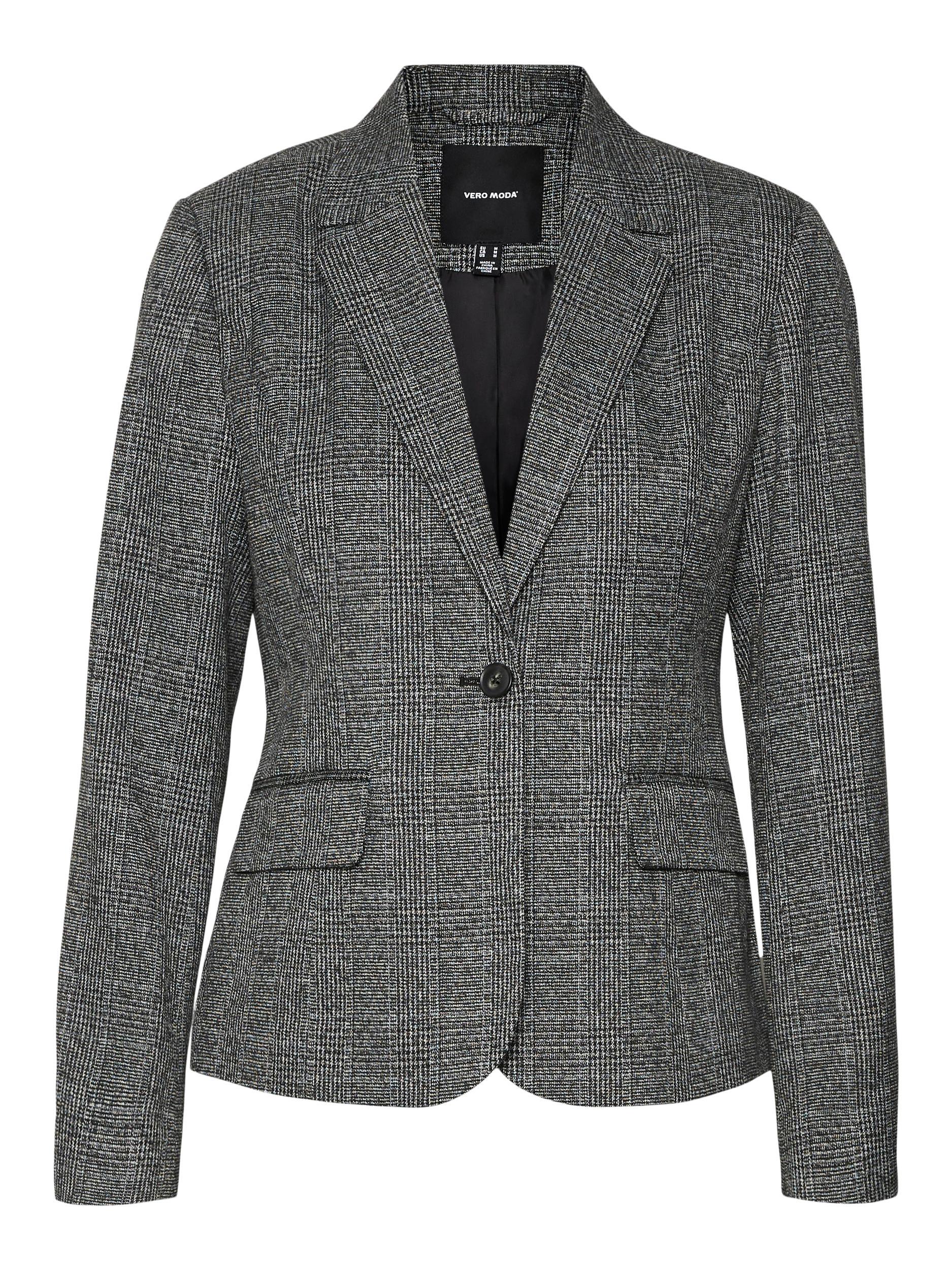 Vmmila Ls Fitted Check Blazer (Dark Grey/)