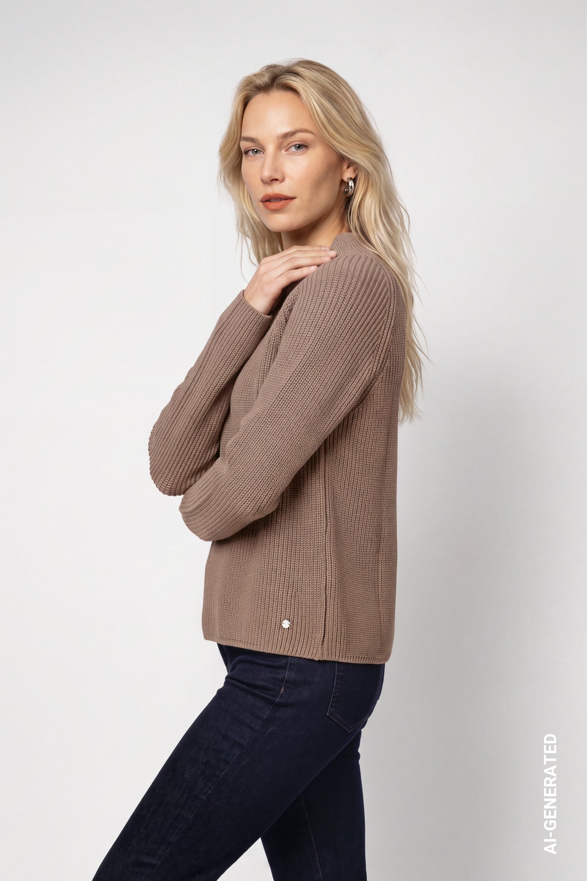 Strickpullover mit Stehkragen (Sesame)