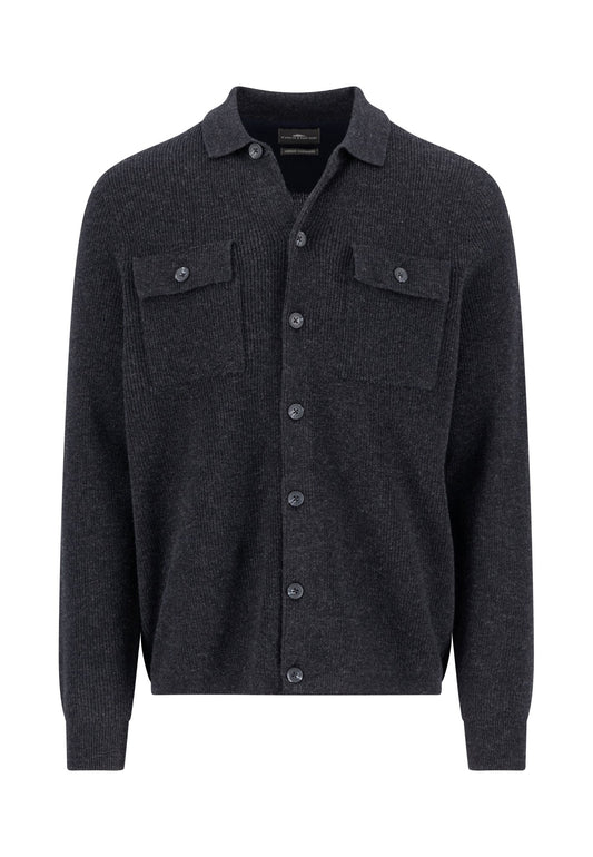 Buttoned Cardigan, Merino Cashmere (Charcoal)