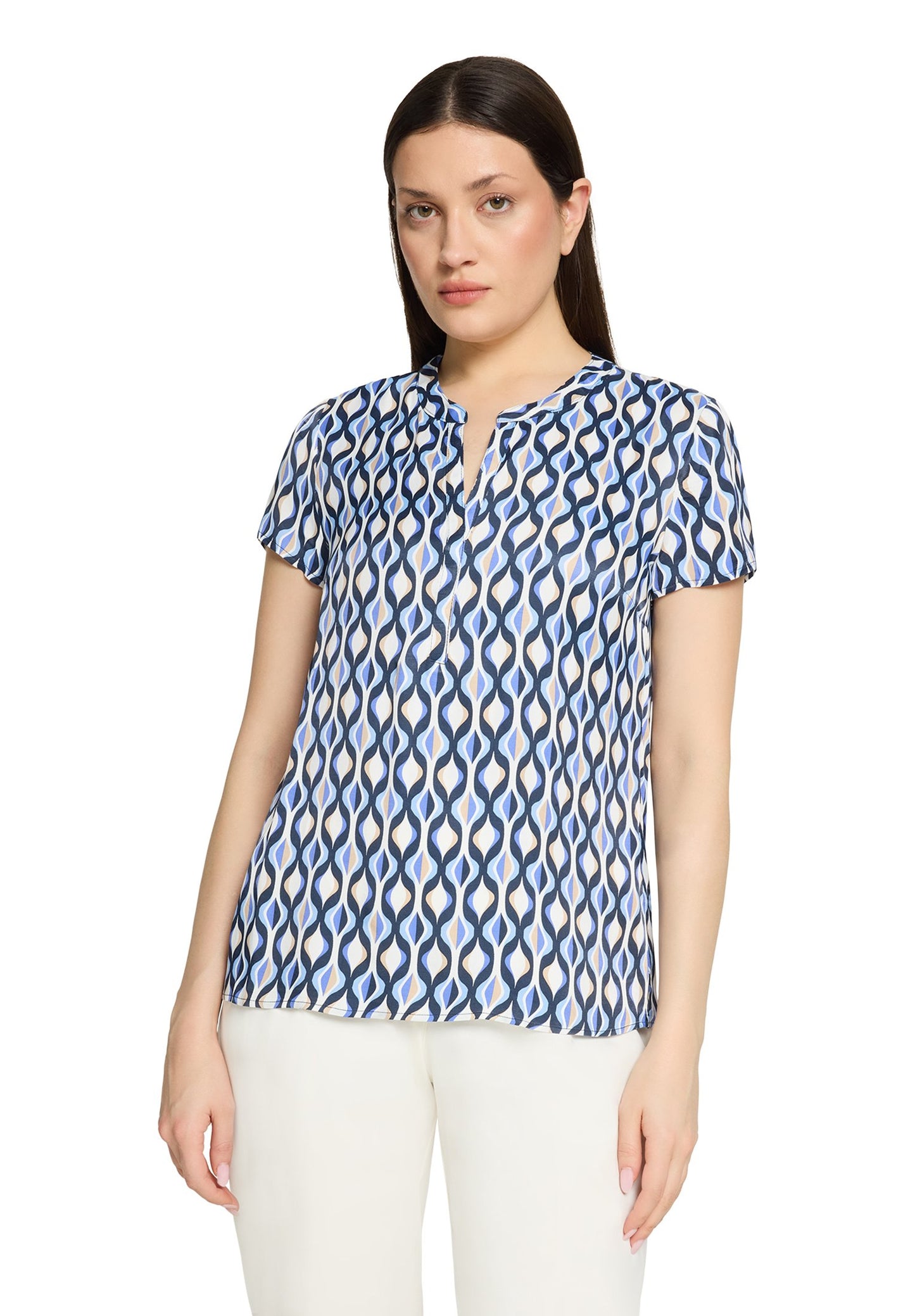 Satin-Bluse (Blue/cream)