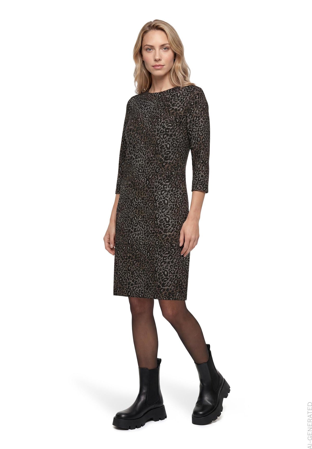 Jerseykleid (Black/beige)