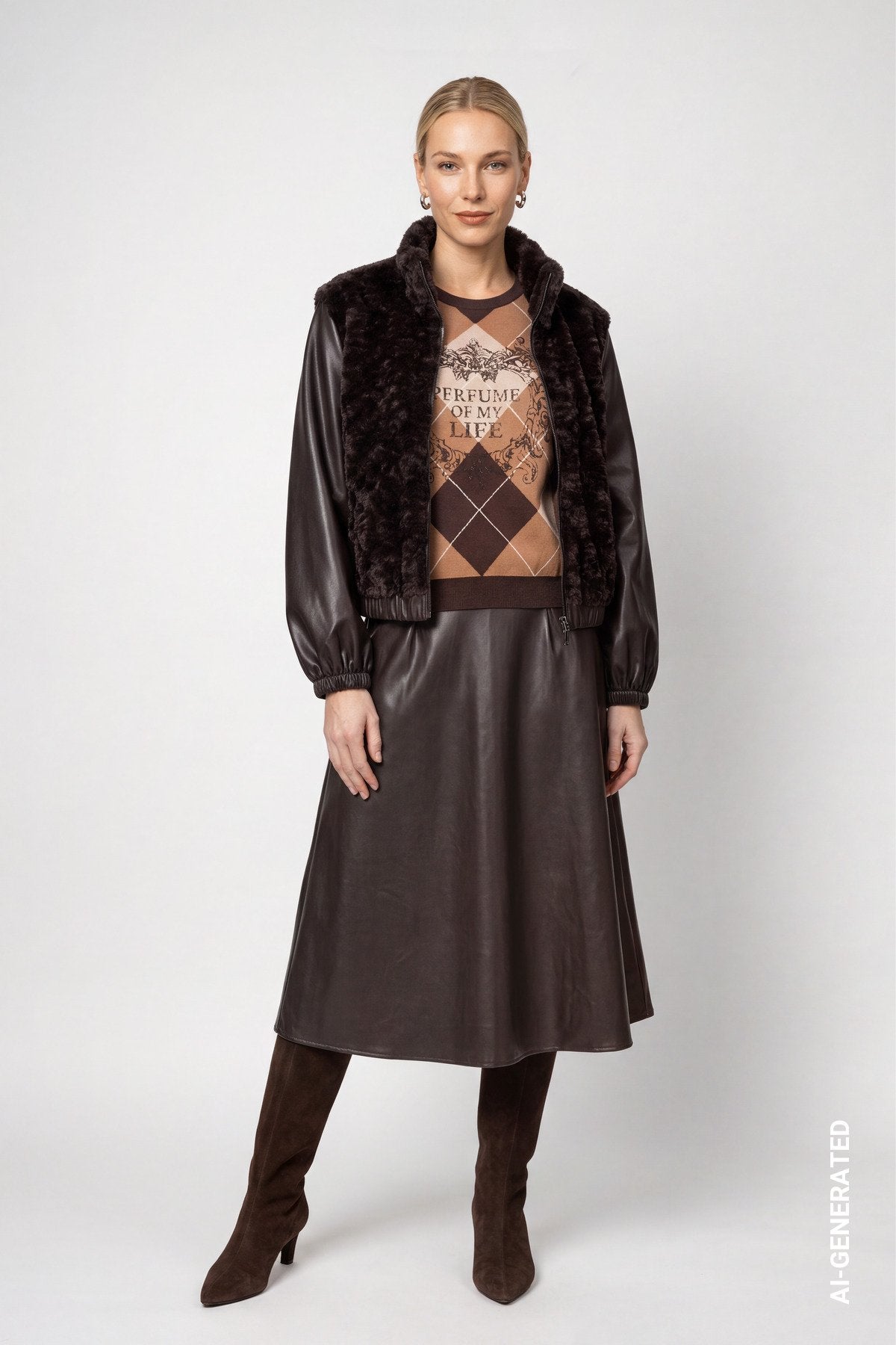 Jacke mit Kunstfell (Black Coffee)