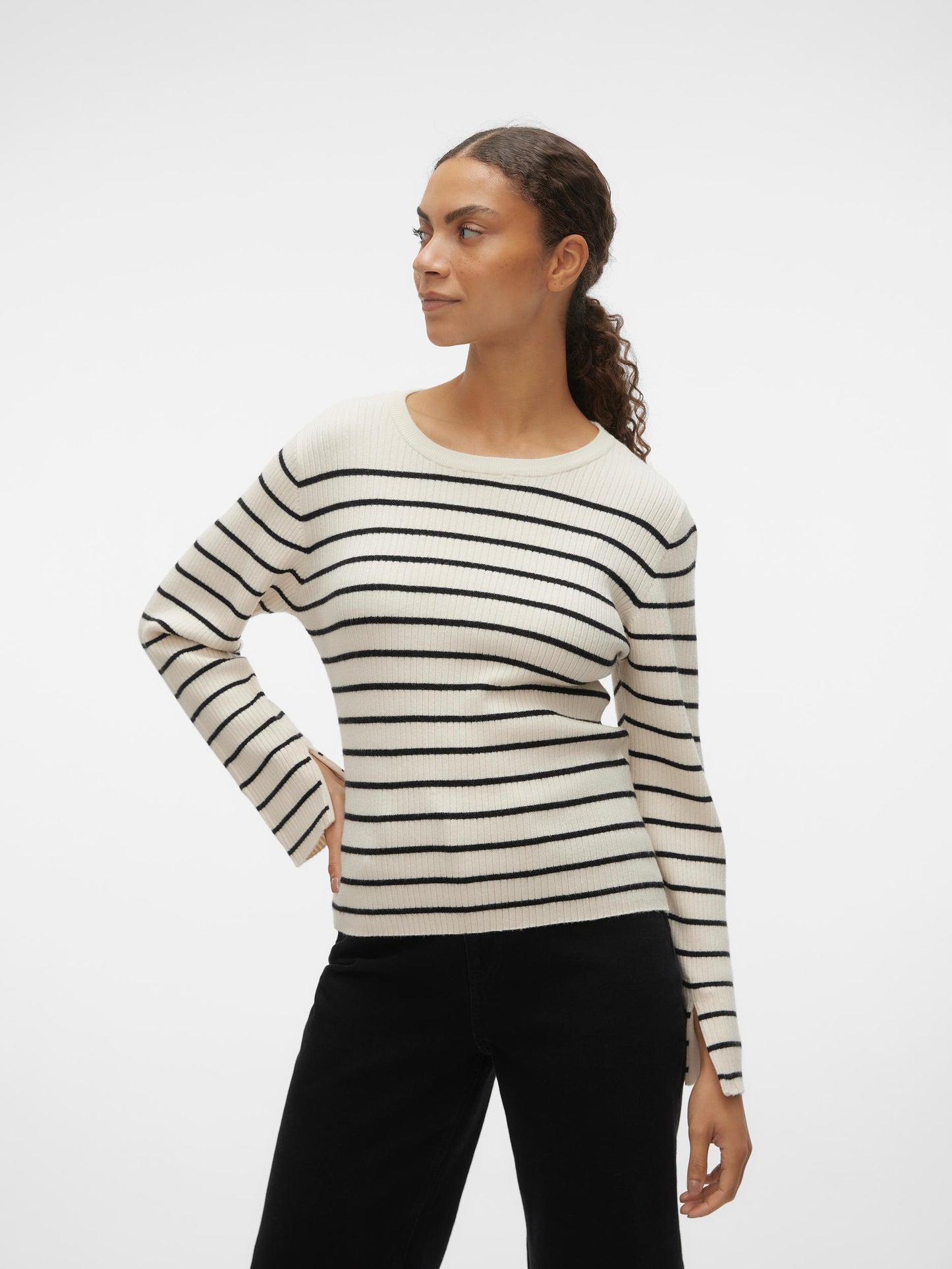 Vmgold Rib Ls O-neck Pullover (Birch/w. B)