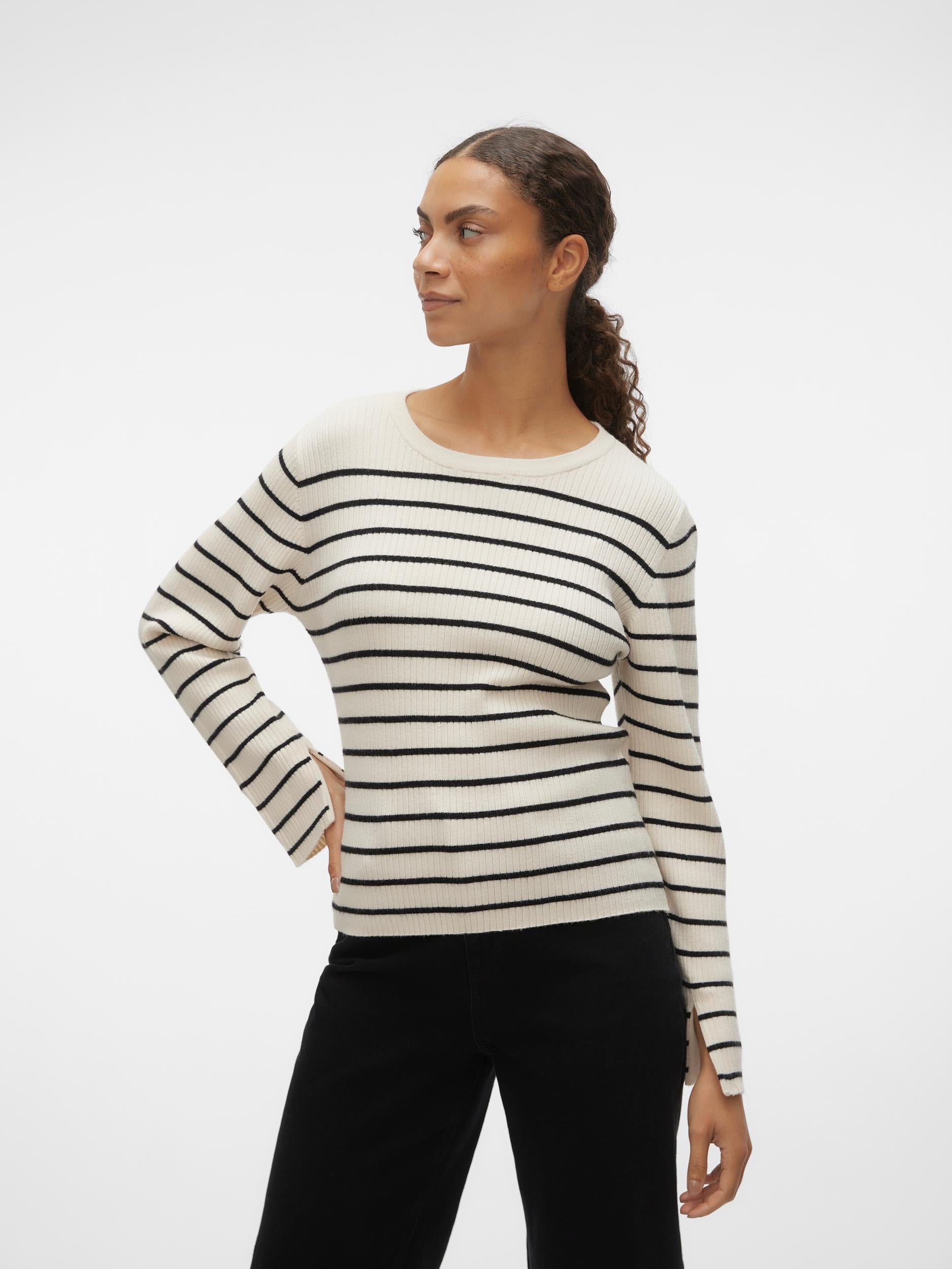 Vmgold Rib Ls O-neck Pullover (Birch/w. B)