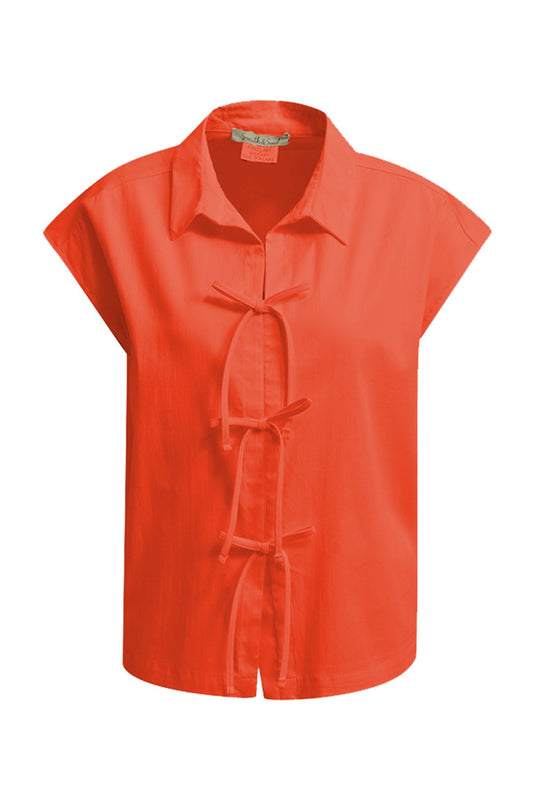 Dropped Shoulder Bow Blouse (Chili)