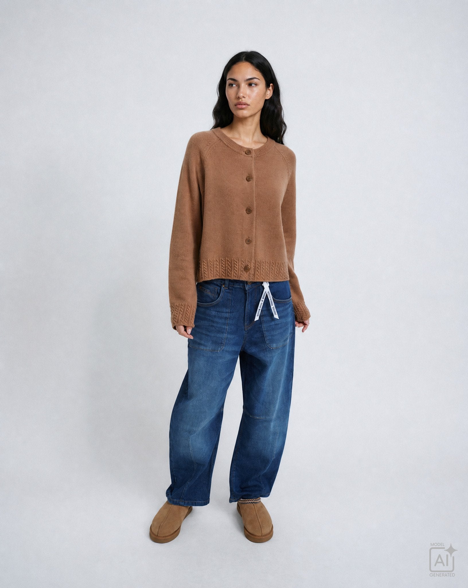 Raglan Cardigan Cable hem (Toffee)