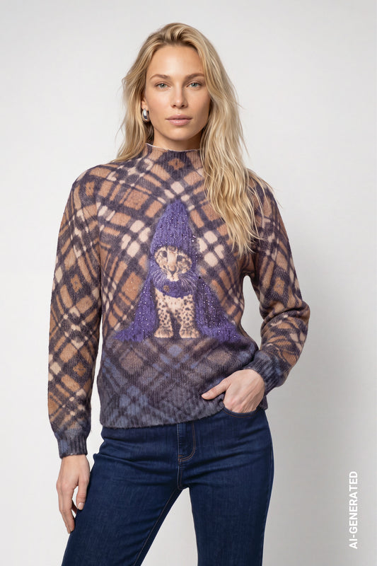 Strickpullover mit kleinem Leo-Print (Tiramisu Gemuste)