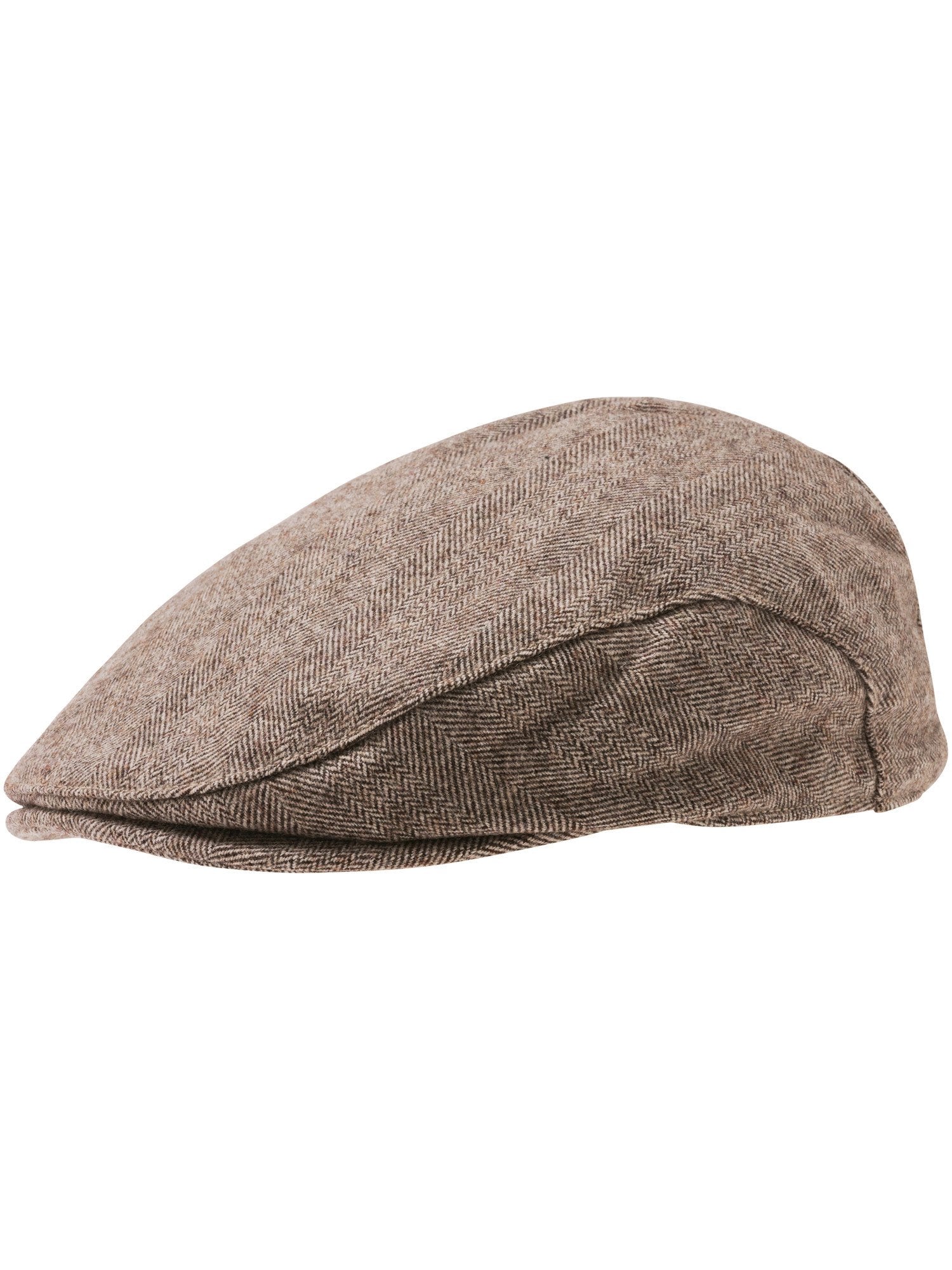 Polyester Kopfbedeckung bugatti Flatcap mit Fischgrät-Design mit Wollanteil (Pepper)