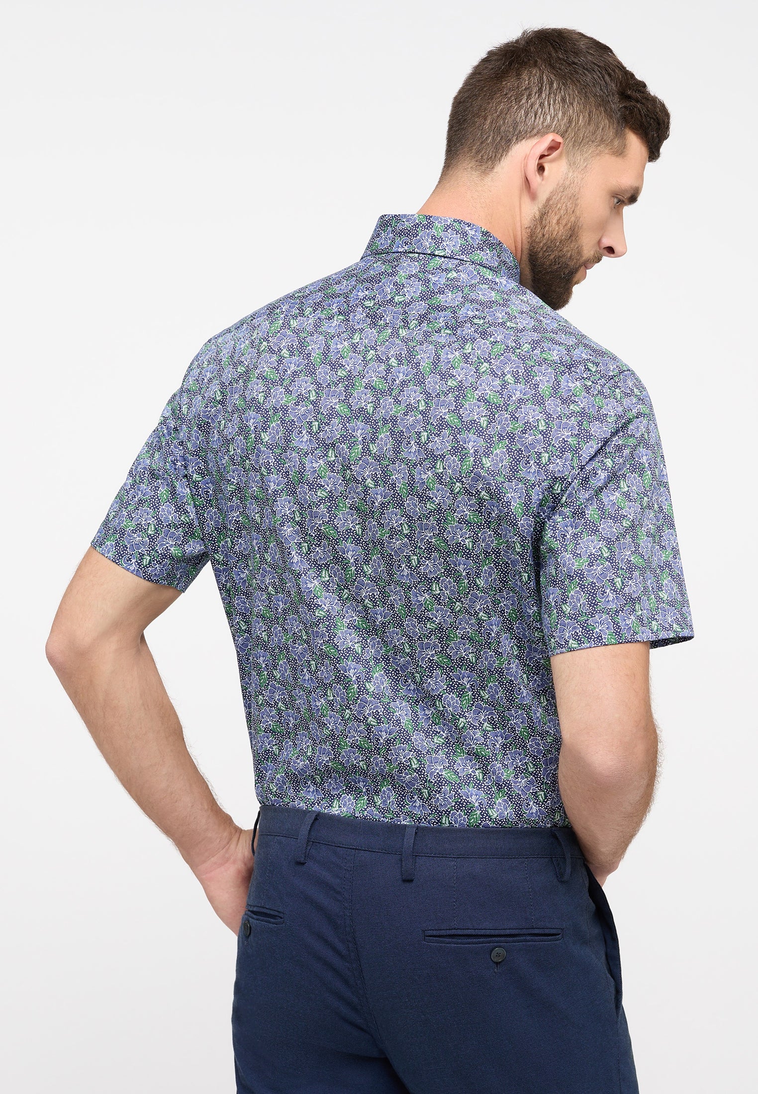 ETERNA bedrucktes Twill-Kurzarmhemd MODERN FIT (Grün)
