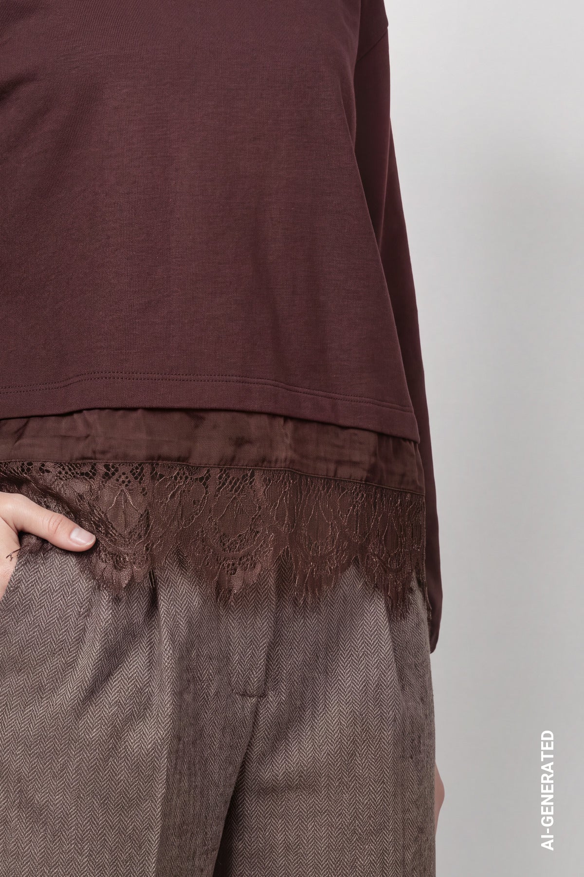 Sweatshirt mit Spitzenborte (Dark Brown)