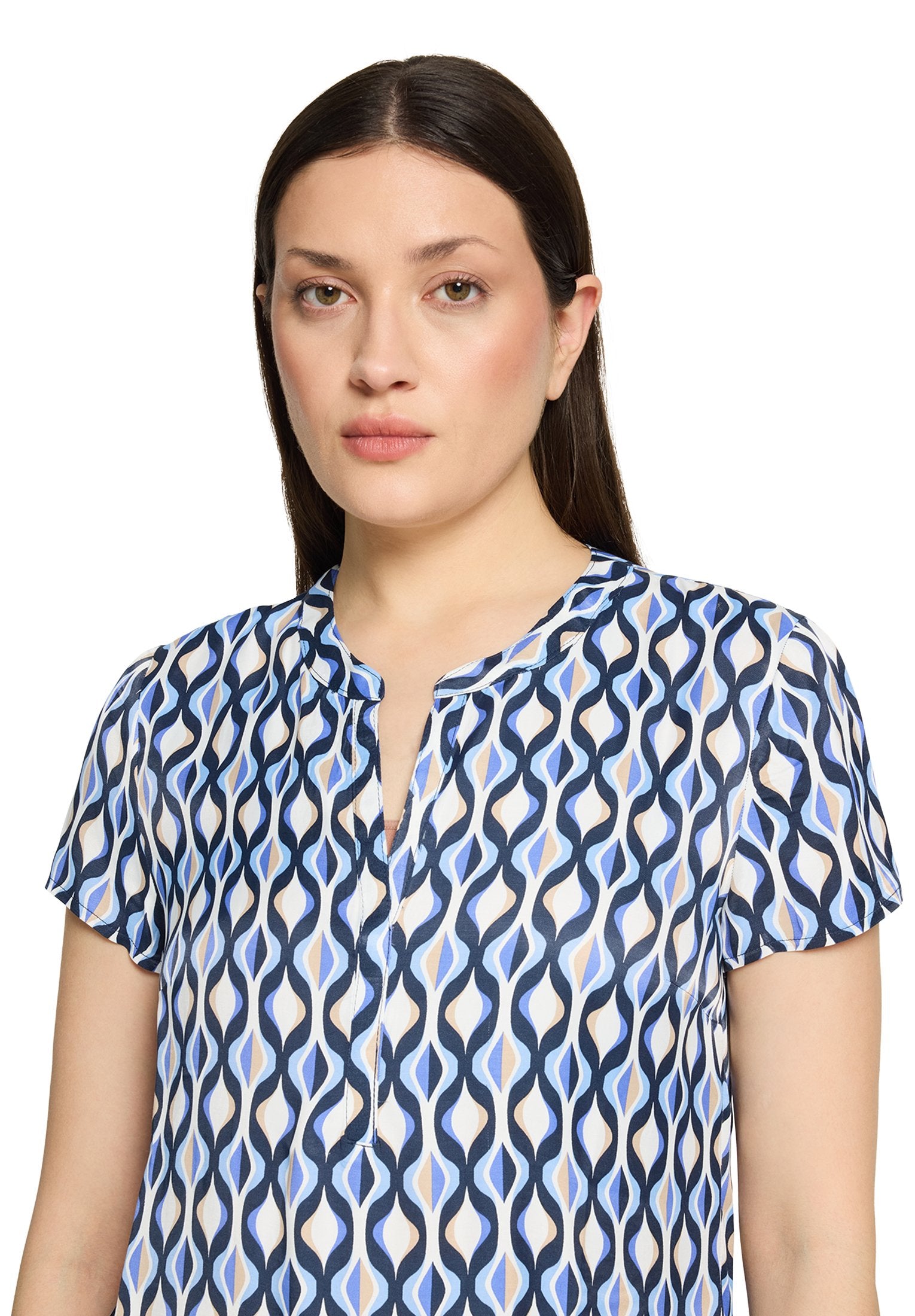 Satin-Bluse (Blue/cream)