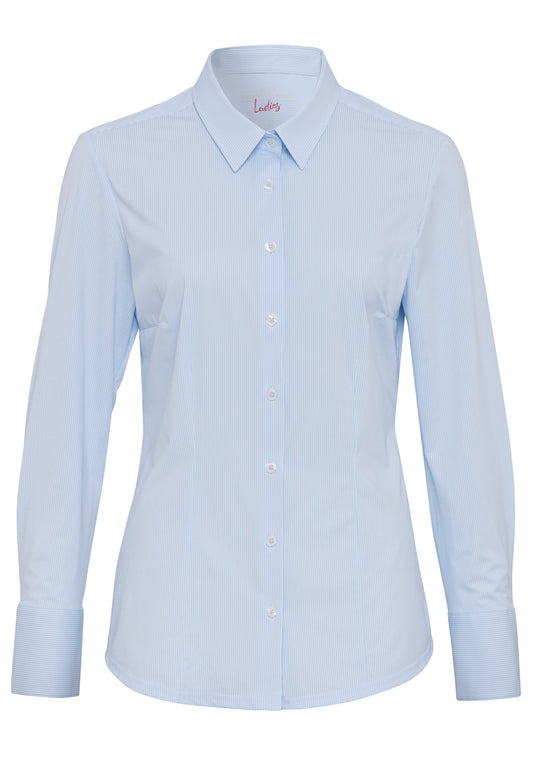 PURE- Functional Bluse slim fit Langarm (Streifen Hellbla)