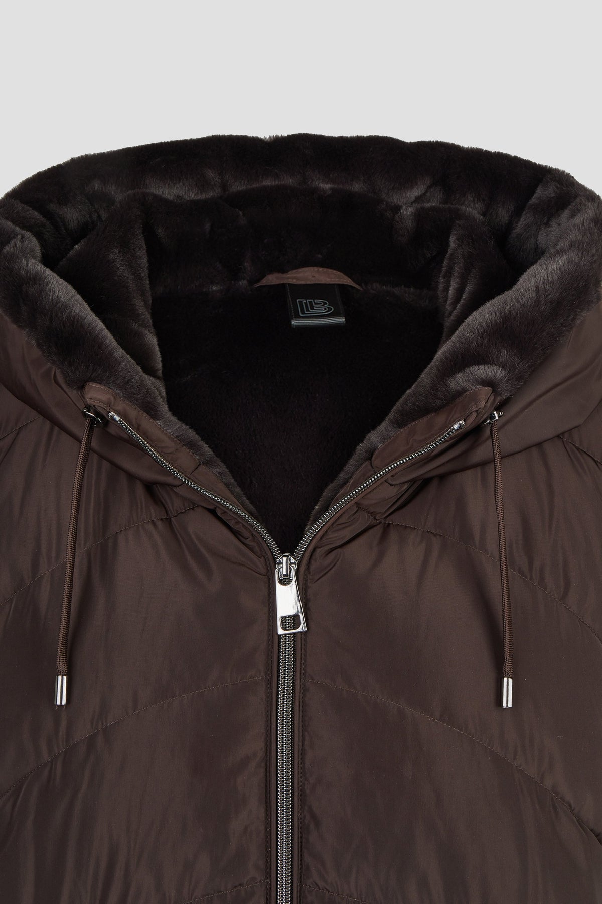 Mantel Down Free mit Kapuze und Webpelz (Dark Brown)