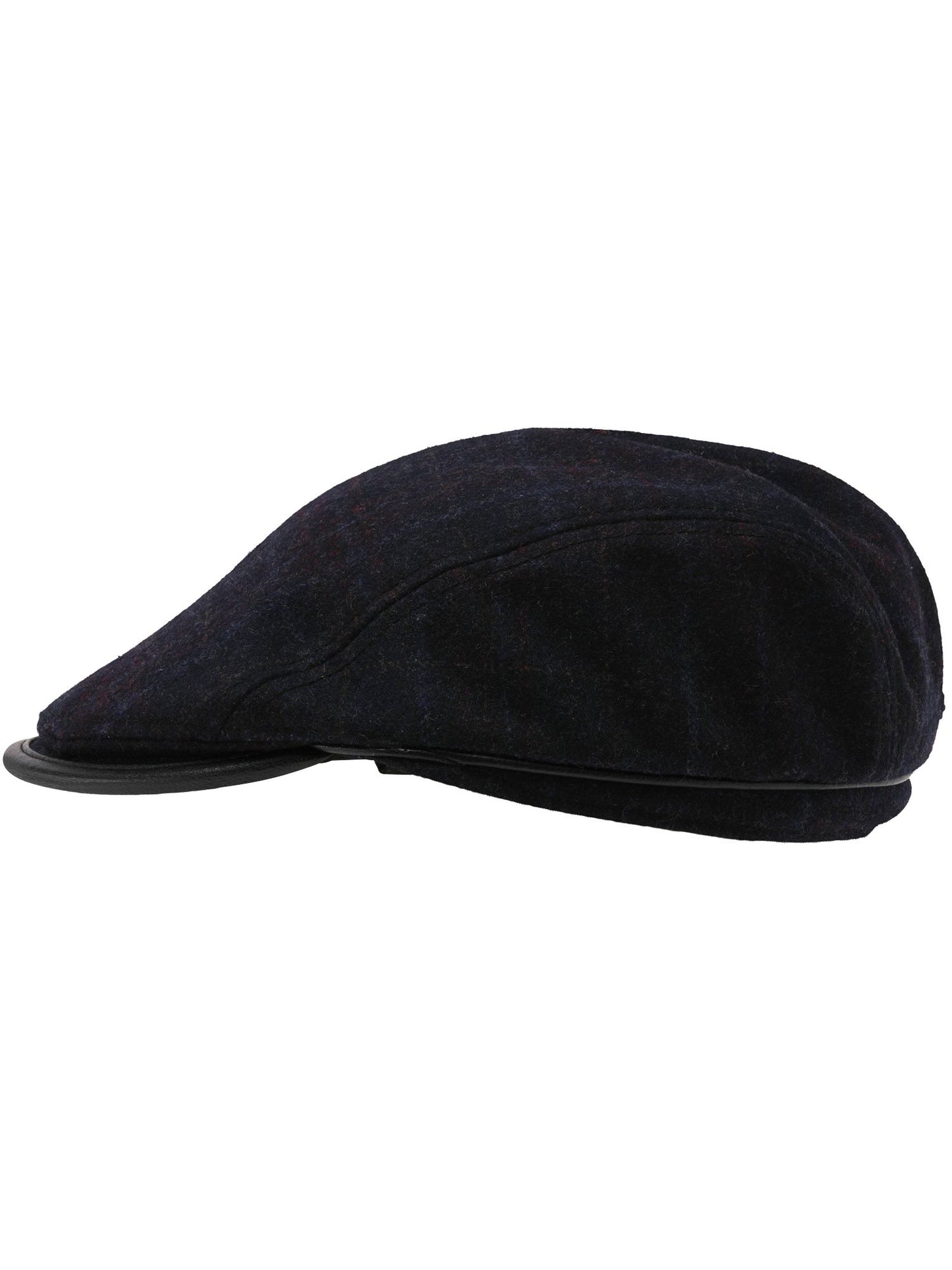 Schurwolle Kopfbedeckung Winddichte bugatti Flatcap mit Karo-Design und Ohrenklappen (Black)