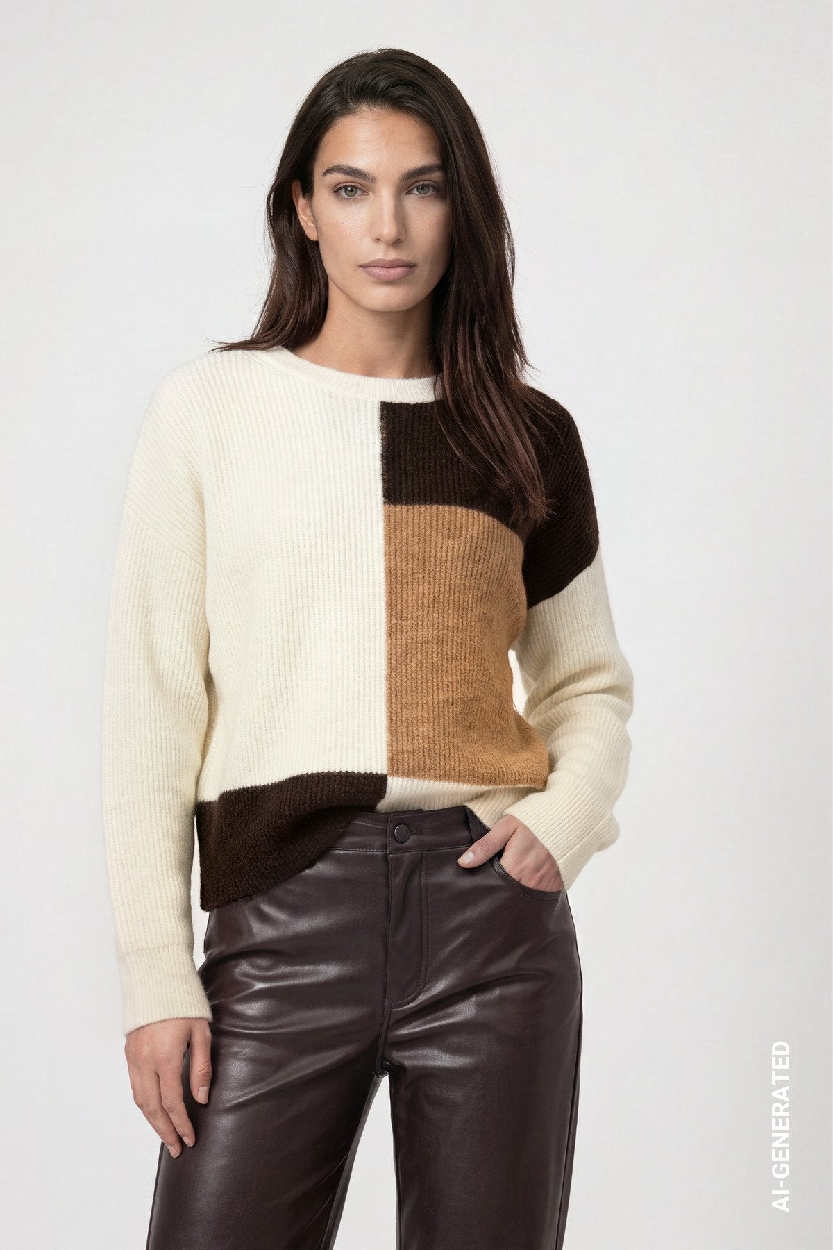 Strickpullover mit Colorblock (Antique White)