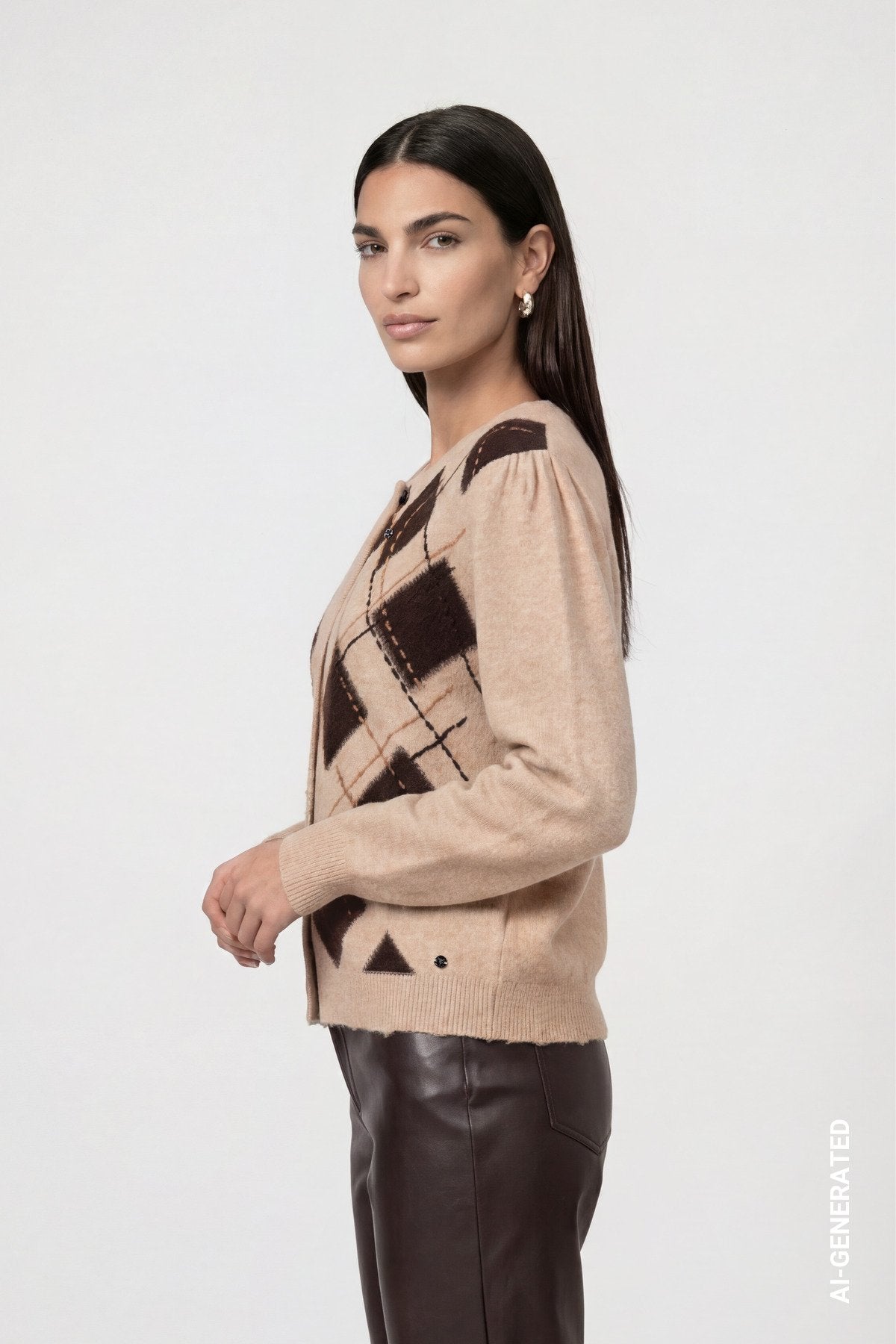 Strickjacke mit Rautenmuster (Cappuccino Melan)