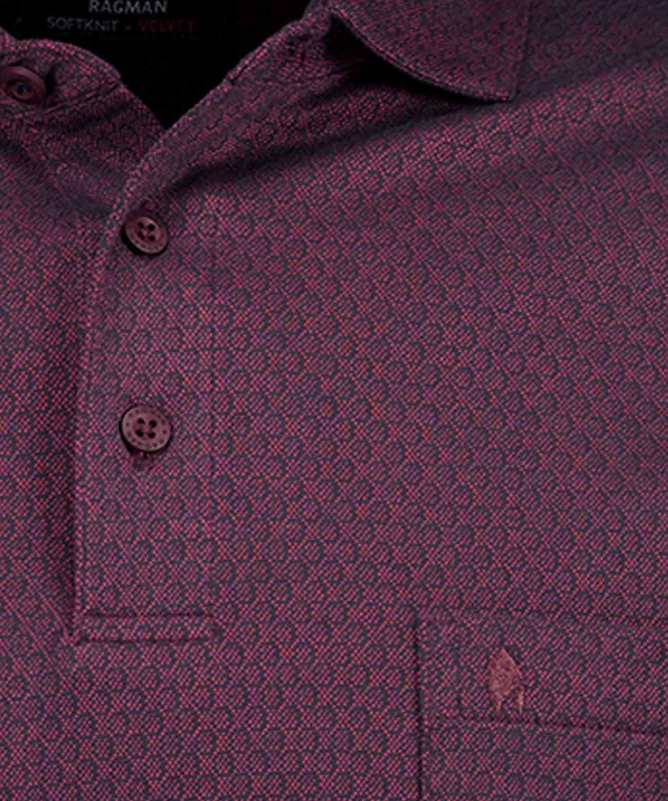 Softknit-Poloshirt Jacquard, Velvet Touch (Beere)