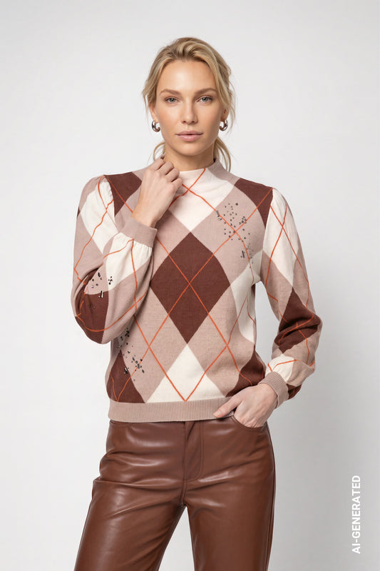 Strickpullover mit Rauten-Muster (Sesame Gemustert)