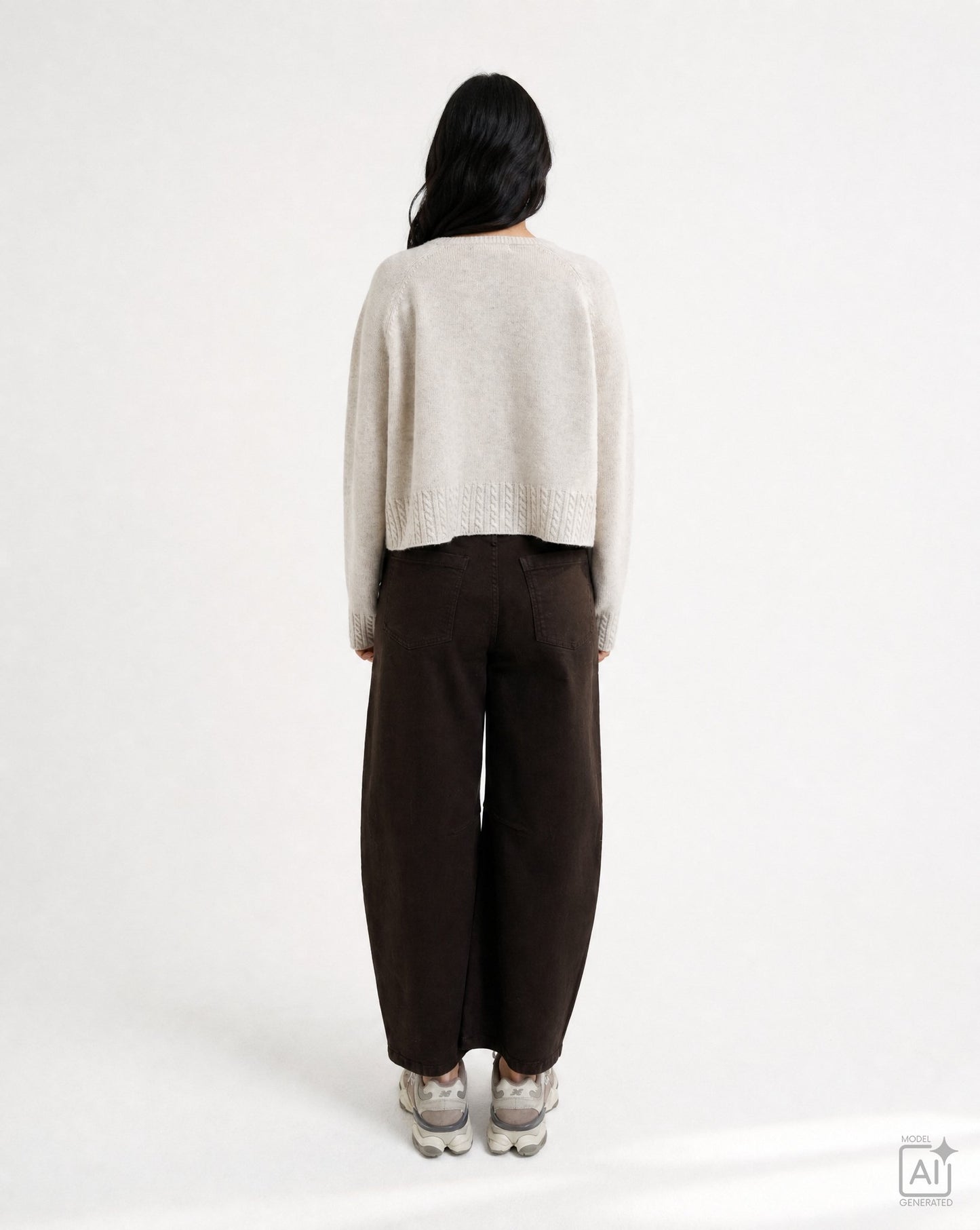 Round Neck Pullover Cable Hem (Oat Milk)