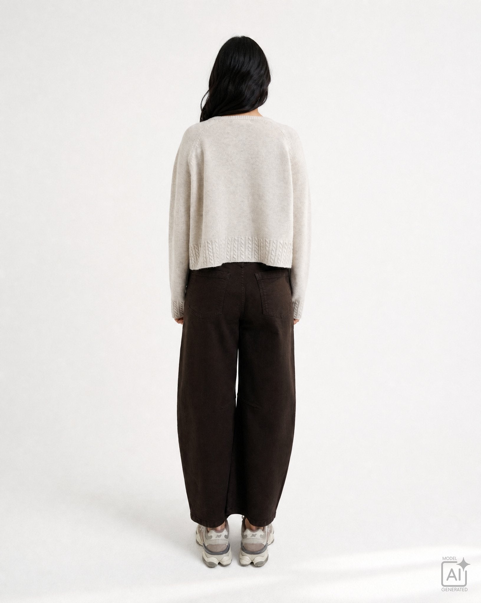 Round Neck Pullover Cable Hem (Oat Milk)