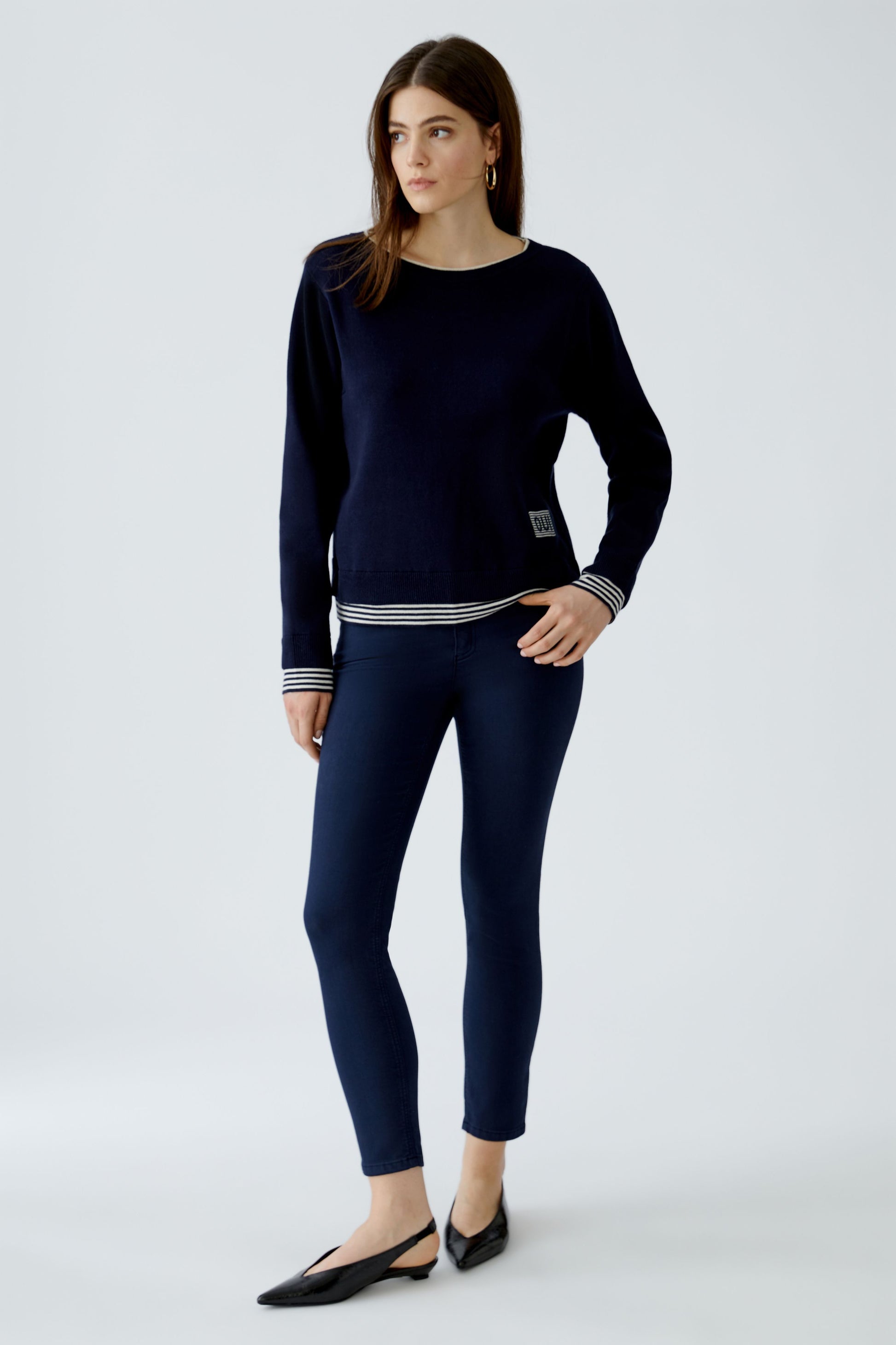 LEEZA Pullover reine Baumwolle (Dk Blue White)