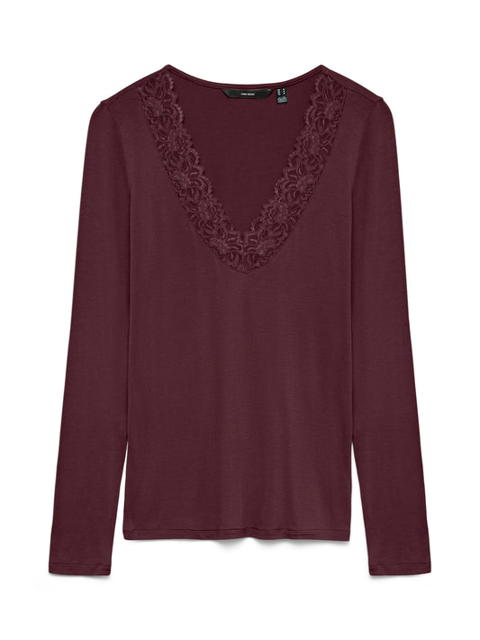 Vmrosa Ls V-neck Lace Top Ga Jrs Noos (Winetasting)