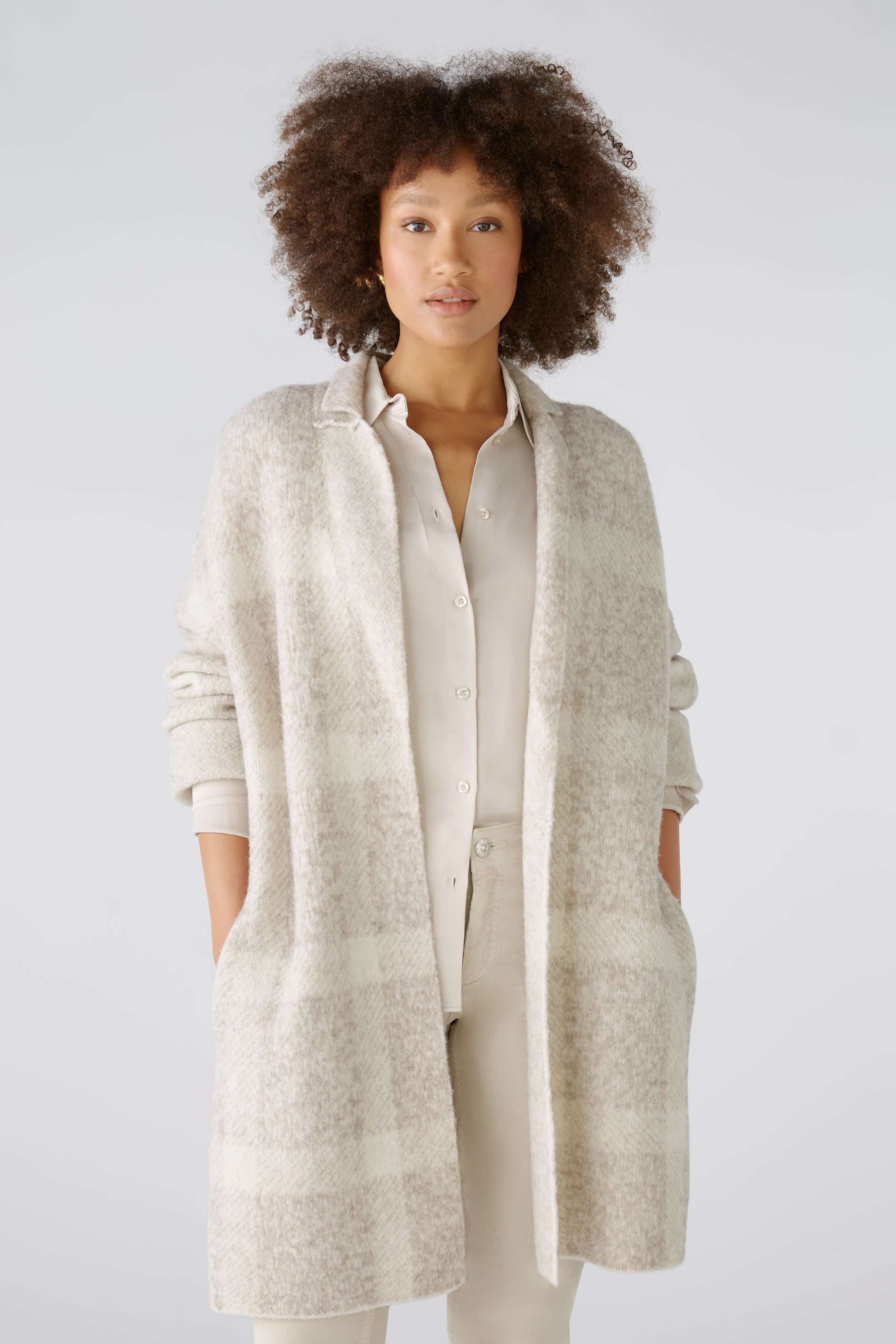 Strickmantel Wollmischung (Taupe White)