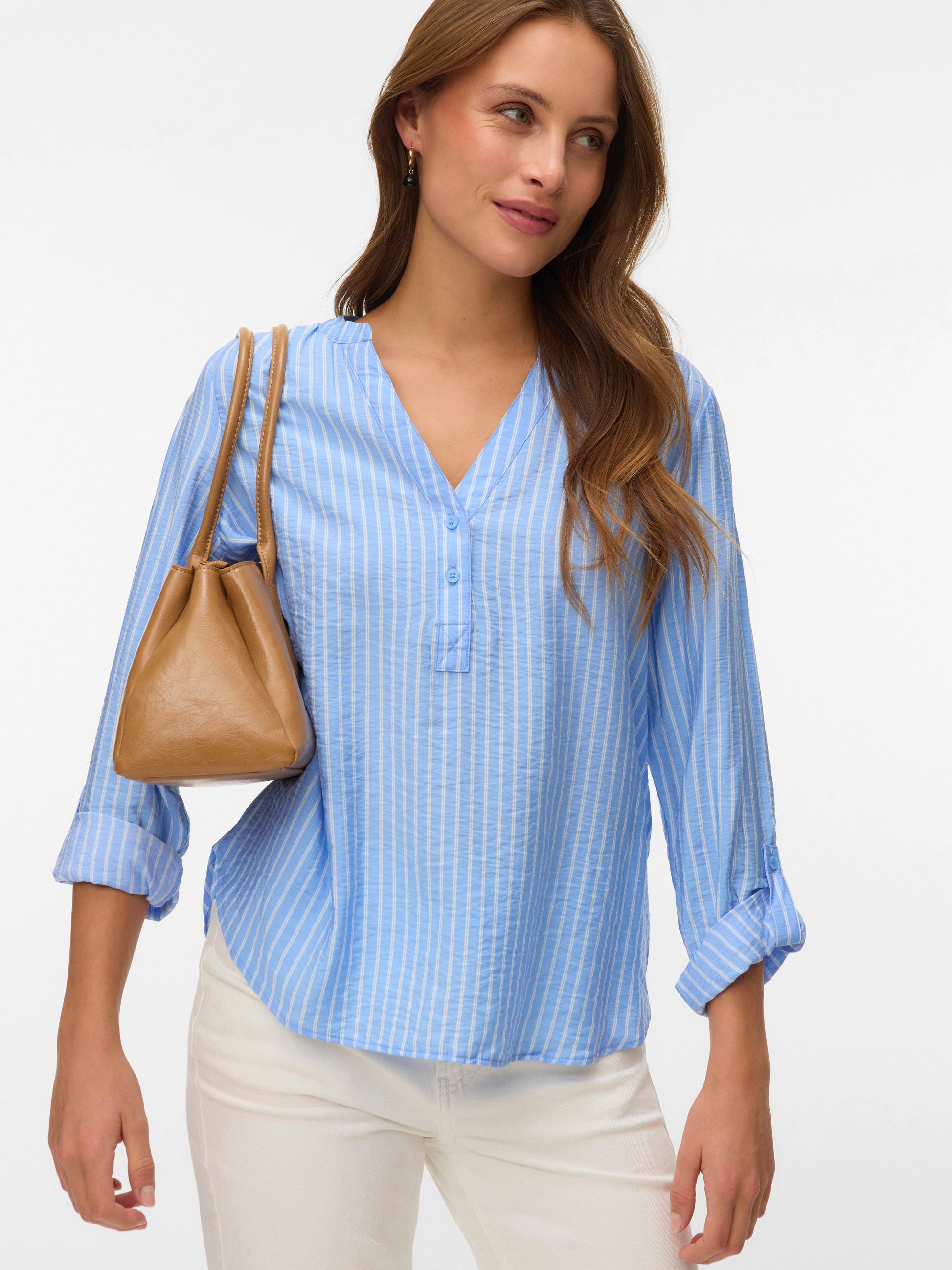 Vmkaja Ls V-neck Fold-up Top Wvn (Vista Blue)