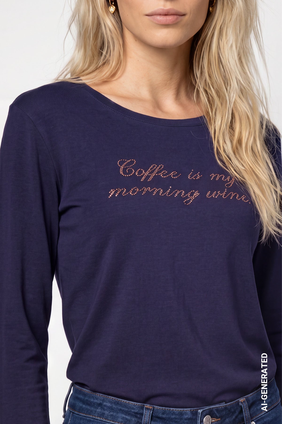 Langarmshirt mit Strassschriftzug (Dark Blue)