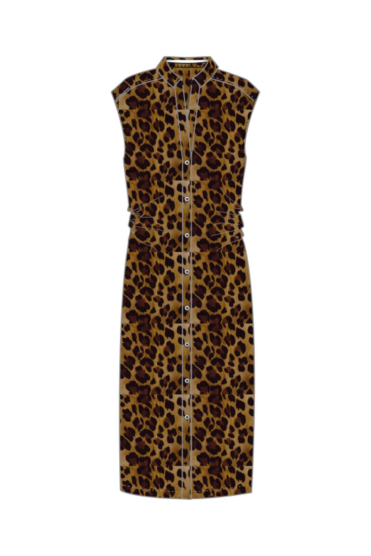 Gathered Waist Shirt Collar Dress (Dark Choc Print)