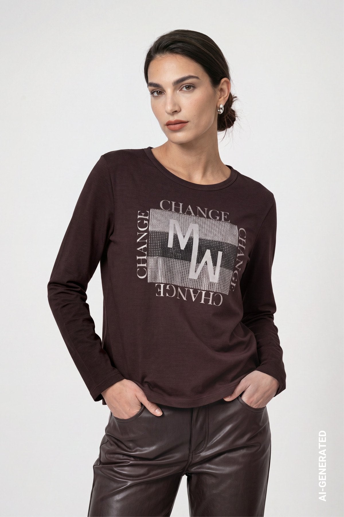 Langarmshirt mit Schmuckdetails (Black Coffee)