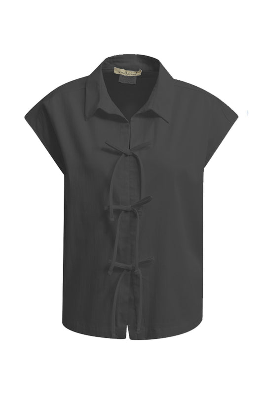 Dropped Shoulder Bow Blouse (Black)