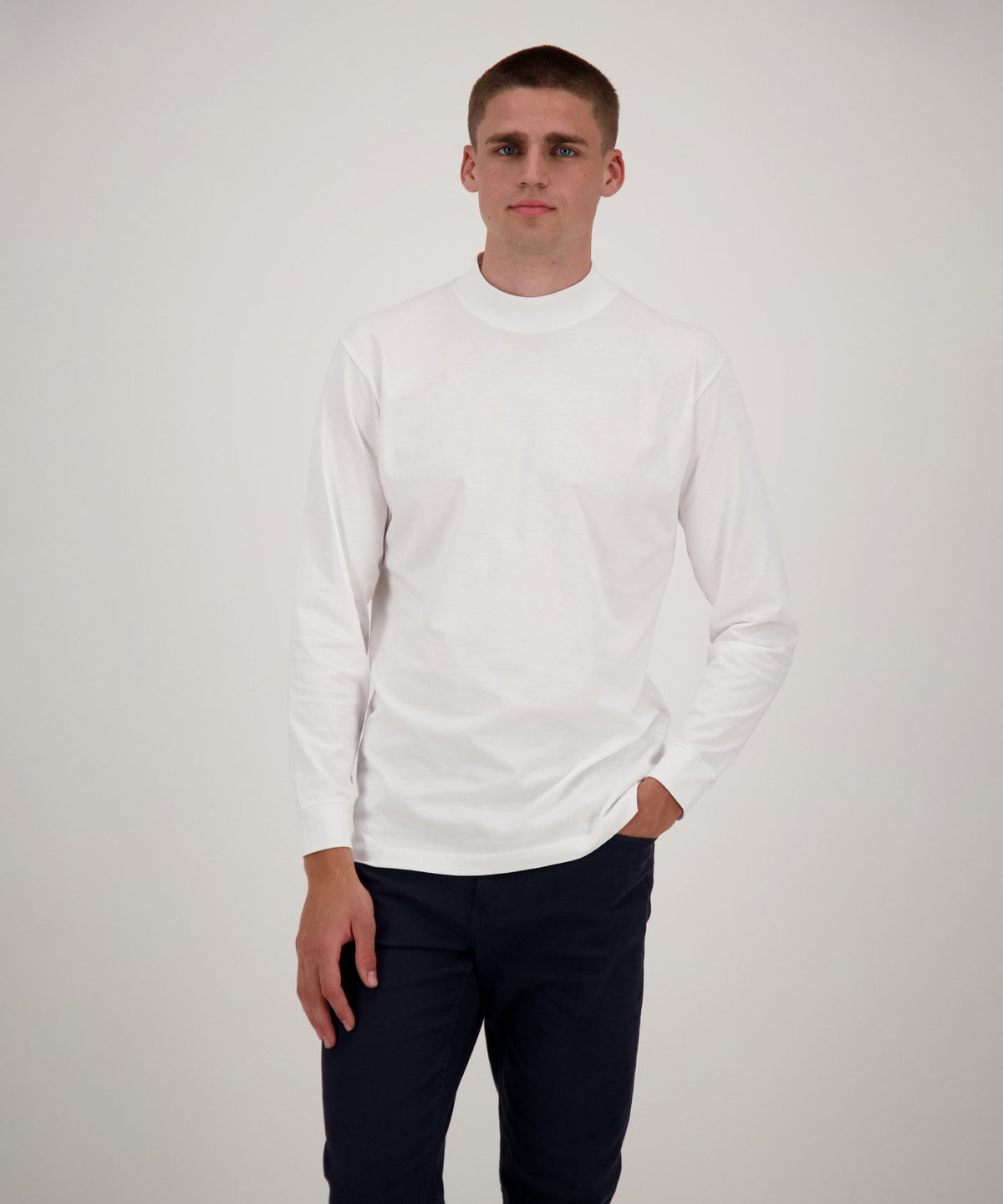 Stehkragenshirt langarm (Weiss)