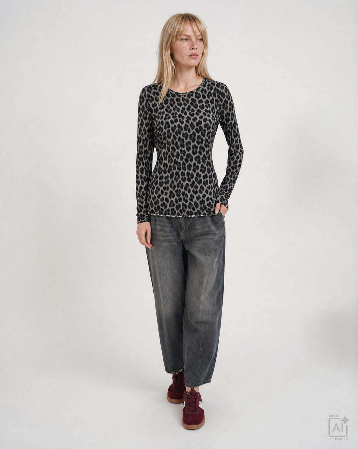 Fitted  Soft Longsleeve AOP (Anthracite Prin)
