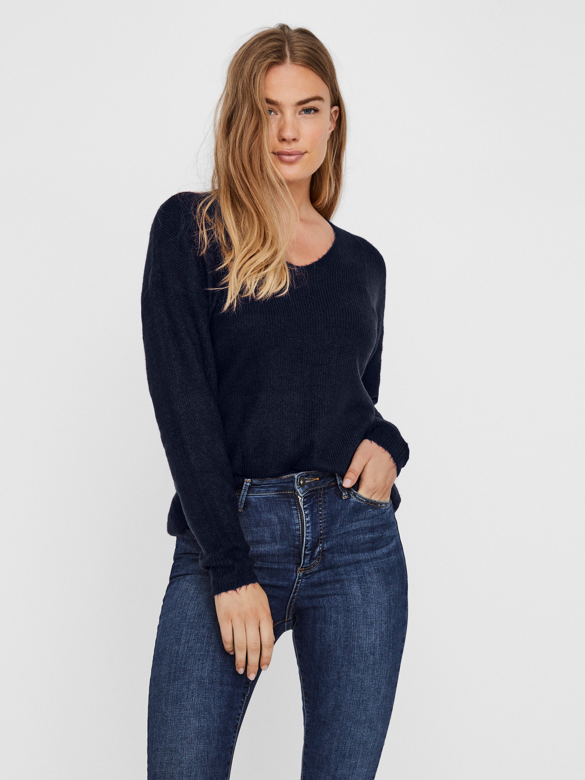 Vmcrewlefile Ls V-neck Blouse Noos (Navy Blaze)