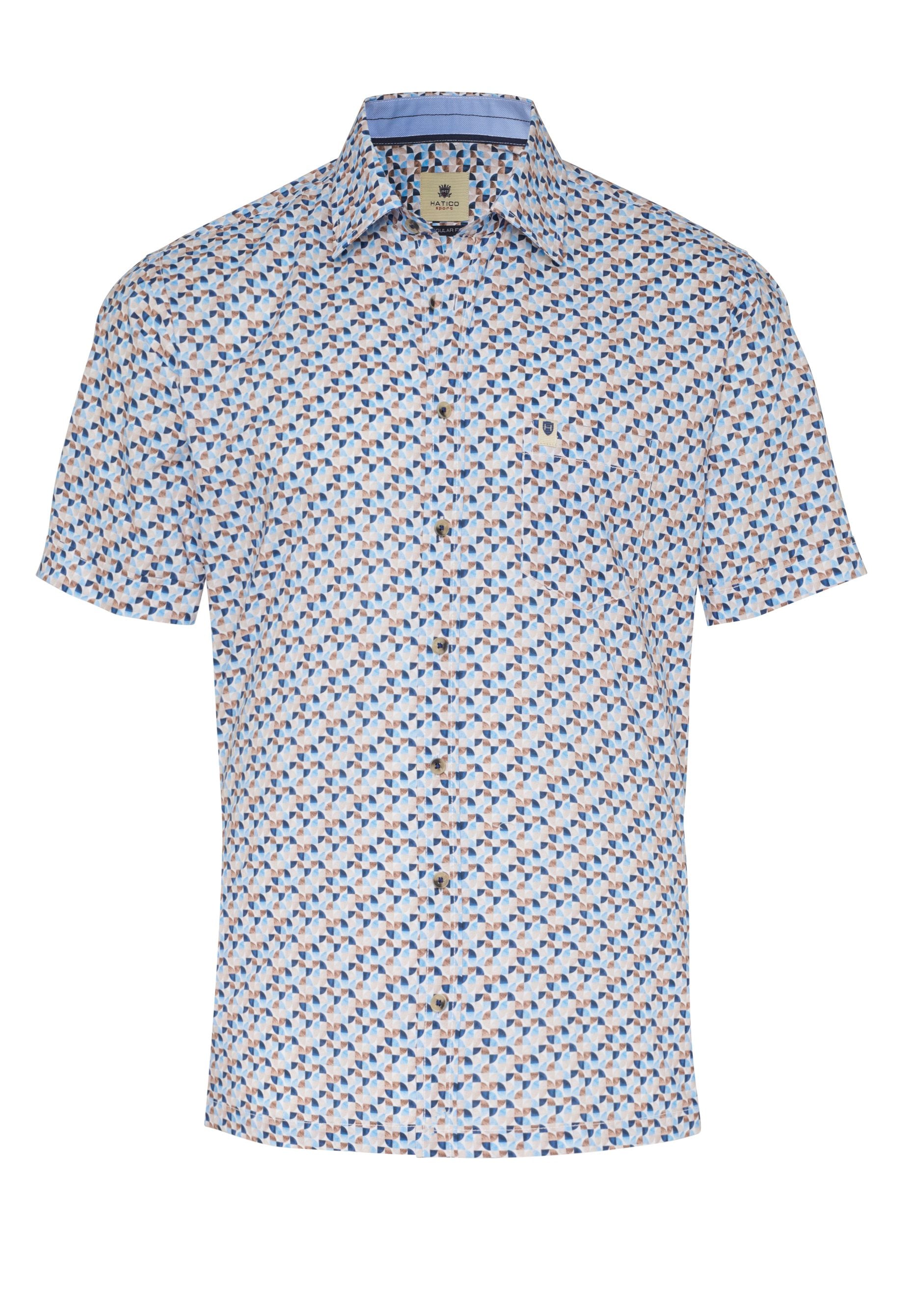 HATICO- Sport Hemd regular fit Halbarm (Druck Mittelblau)