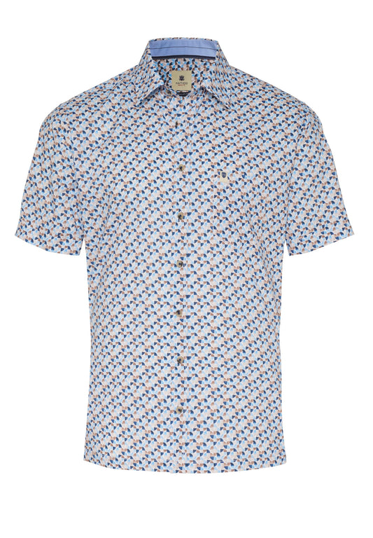 HATICO- Sport Hemd regular fit Halbarm (Druck Mittelblau)